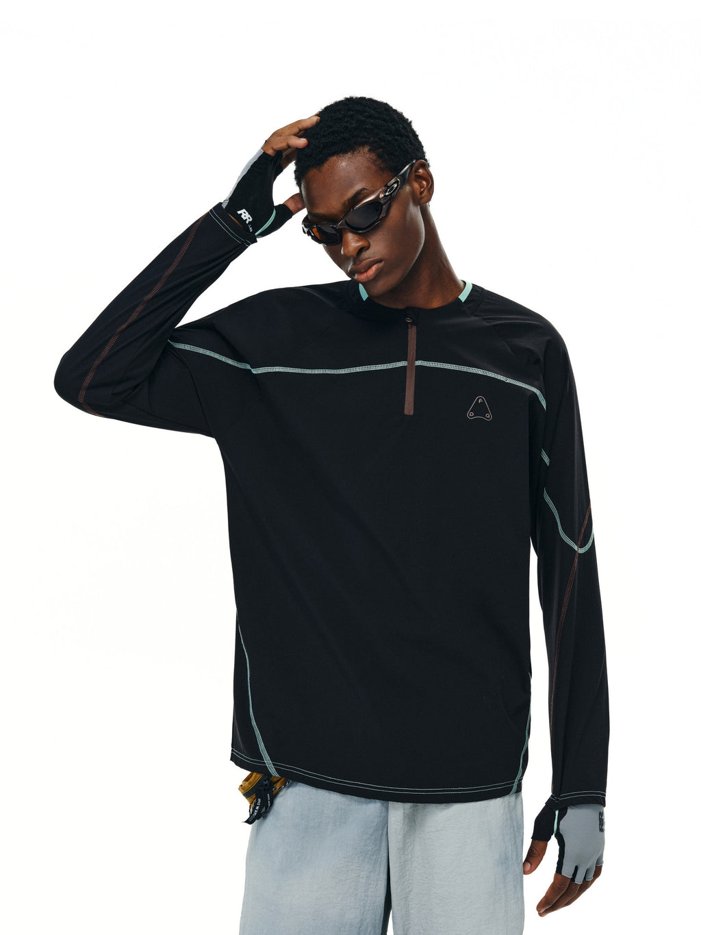 FPA Moisture-Wicking Half-Zip Color-Block Long-Sleeve Outdoor Sports Casual American Streetwear Couple Autumn T-Shirt
