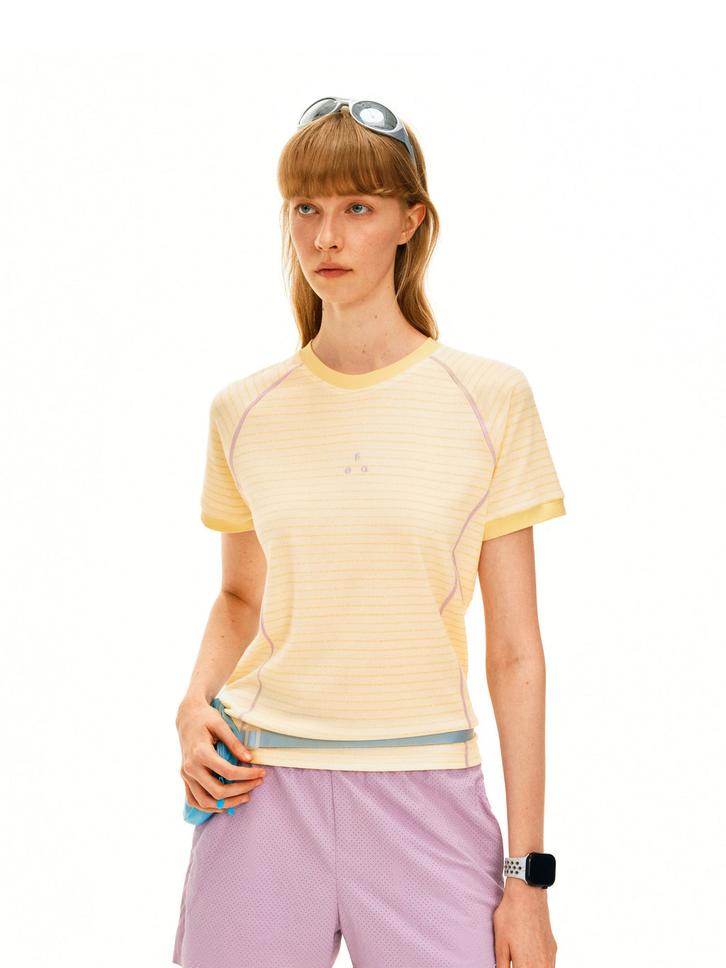FPA Slim-Fit Contrast Stripe Short-Sleeve T-Shirt 2026 New Sporty Casual Crew Neck Summer Top for Women