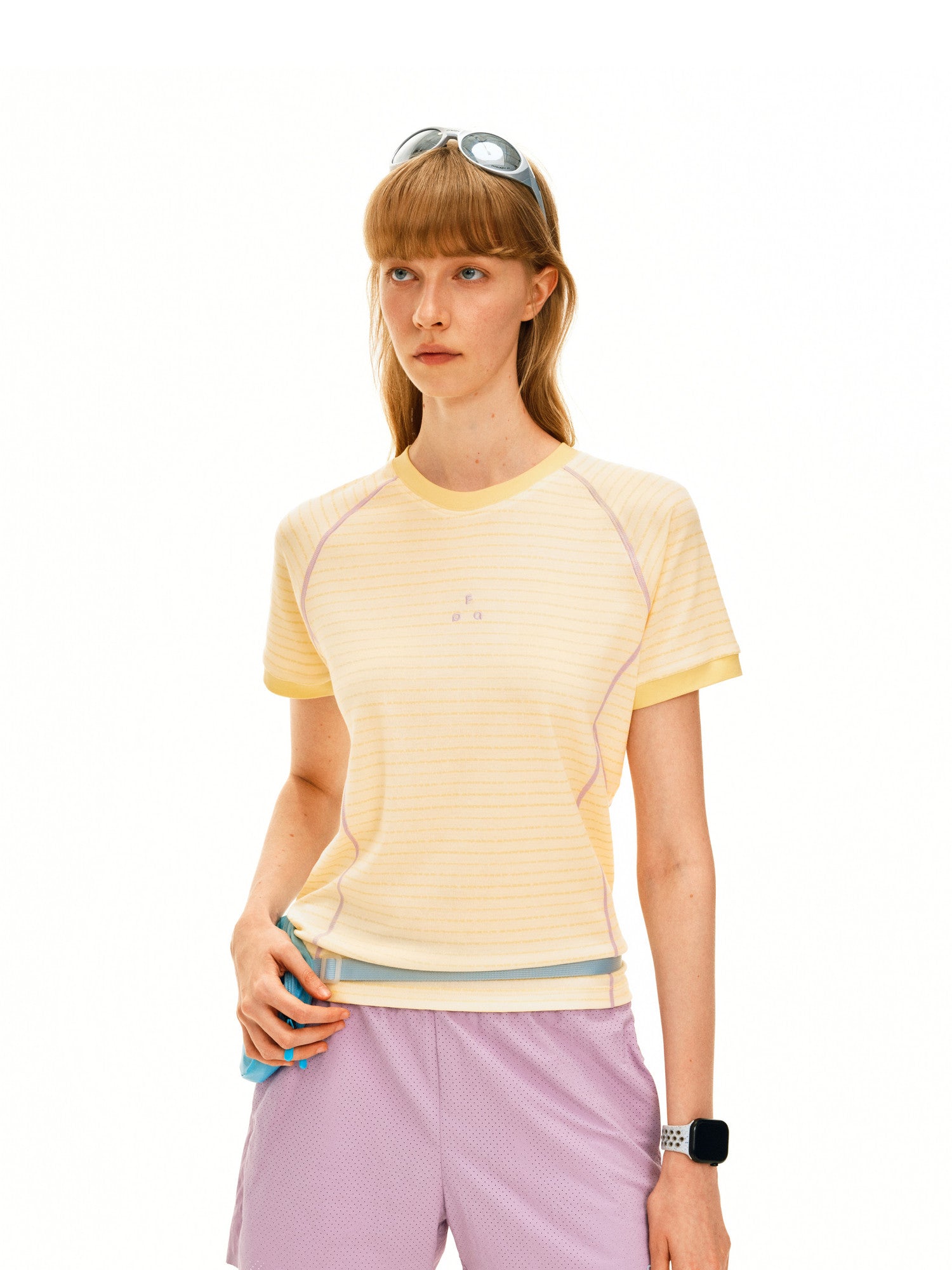 FPA Slim-Fit Contrast Stripe Short-Sleeve T-Shirt 2026 New Sporty Casual Crew Neck Summer Top for Women