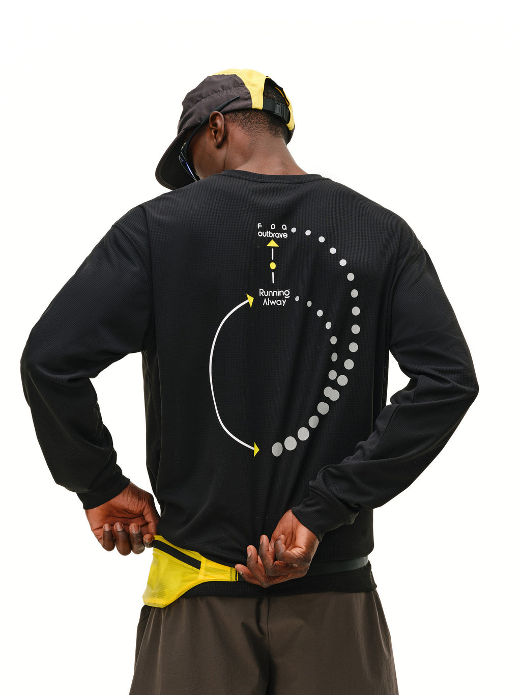 FPA Moisture-Wicking Long-Sleeve Sports Tee for Spring Outdoor Breathable Crew Neck Printed Casual Black White T-Shirt