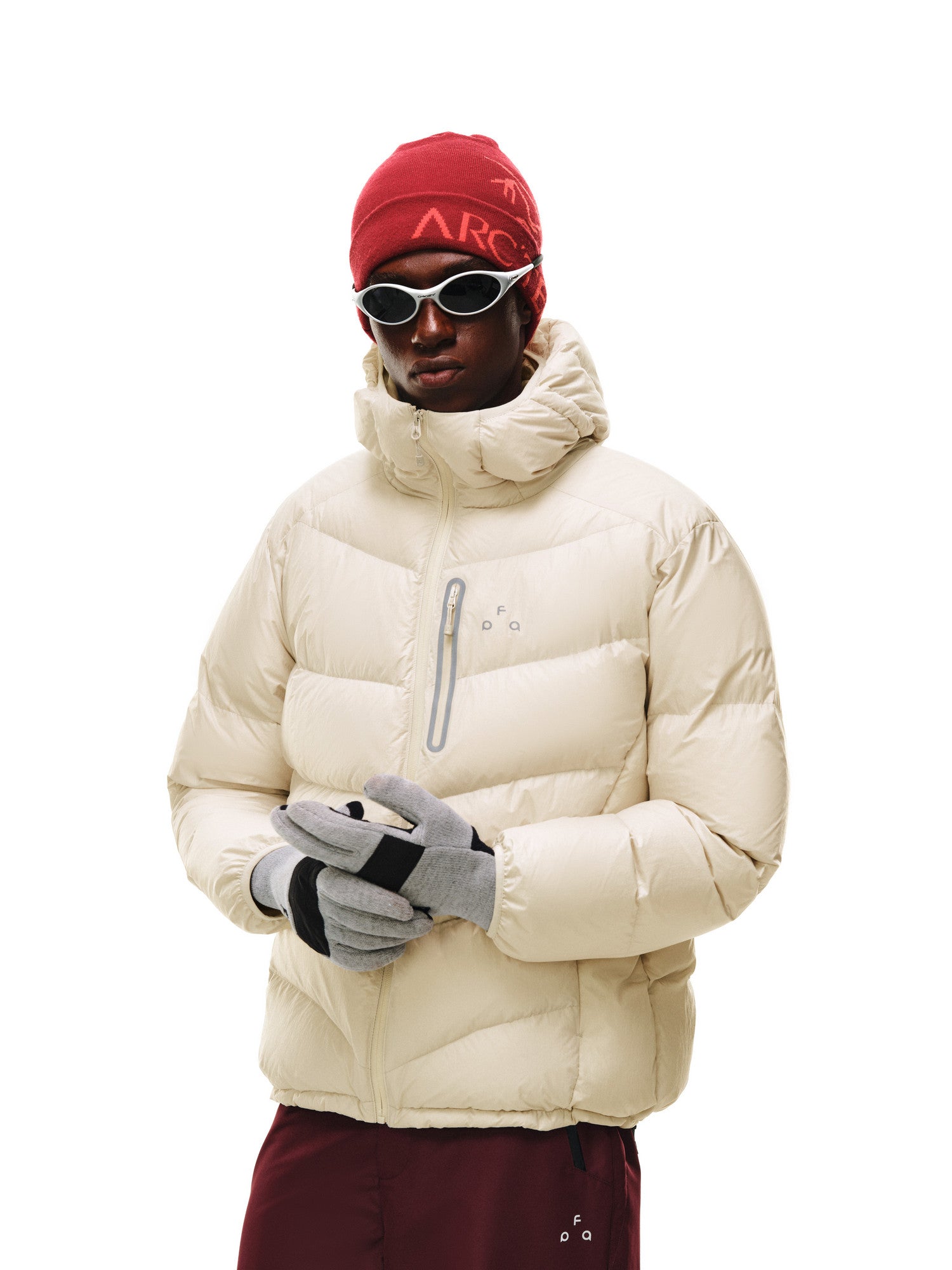 FPA Textured Patchwork Hooded Down Jacket 90% Down Warm Outdoor Sports Couple Winter Down Coat for Men