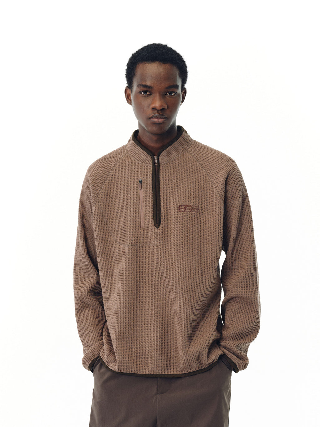 FPA Sports Waffle Cotton Half-Zip Long Sleeve Spring/Fall Loose Casual Unisex National Trend T-Shirt