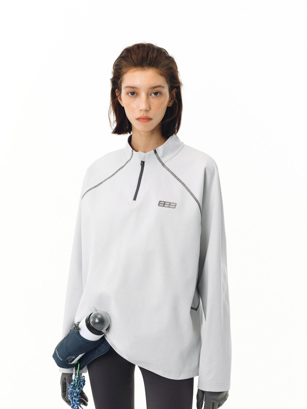 FPA Sports Hasselblad Line Contrast Color Long Sleeve National Trend Spring/Autumn Loose Couple Design Half High Collar Navy Blue T-Shirt
