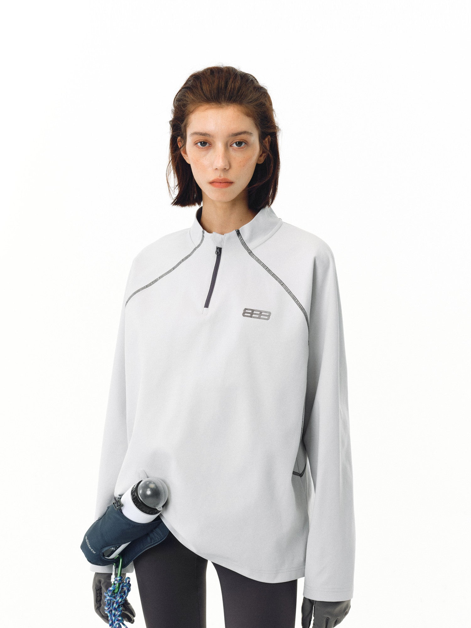 FPA Sports Hasselblad Line Contrast Color Long Sleeve National Trend Spring/Autumn Loose Couple Design Half High Collar Navy Blue T-Shirt