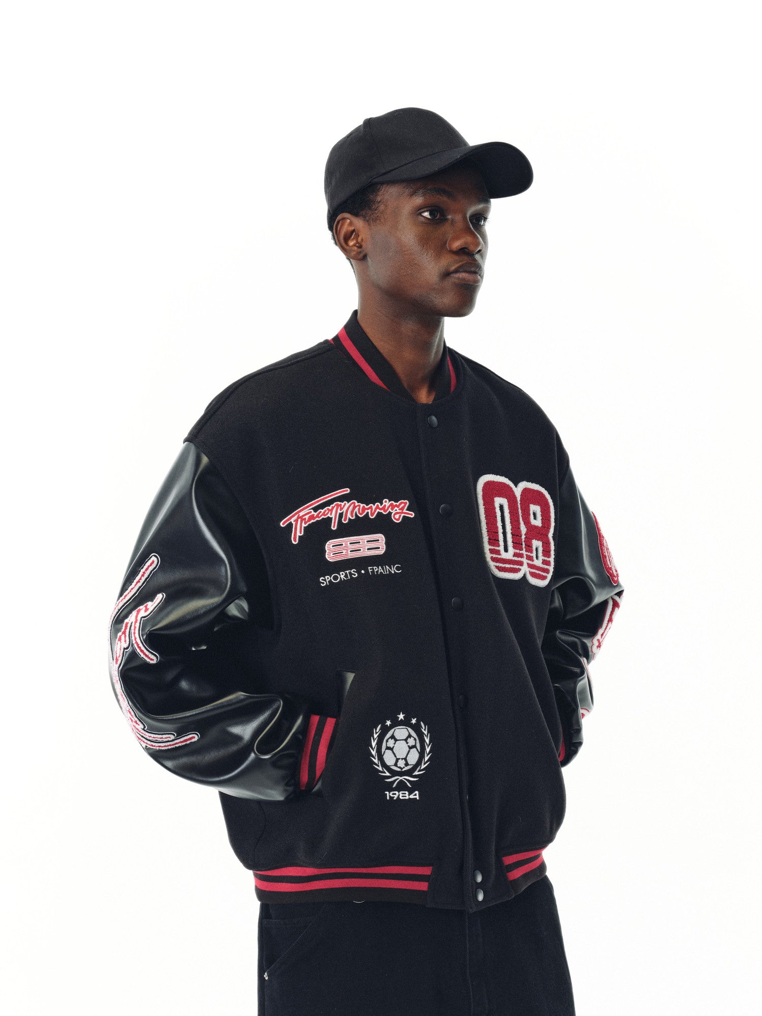 FPA Embroidered Phantom 8 Baseball Jersey – American Retro Loose Fit Baseball Collar Jacket for Spring/Fall, Unisex