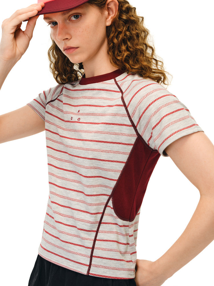 FPA Striped Color-Block Short Sleeve T-Shirt 2026 New Round Neck Casual Sports Slim Fit Tee