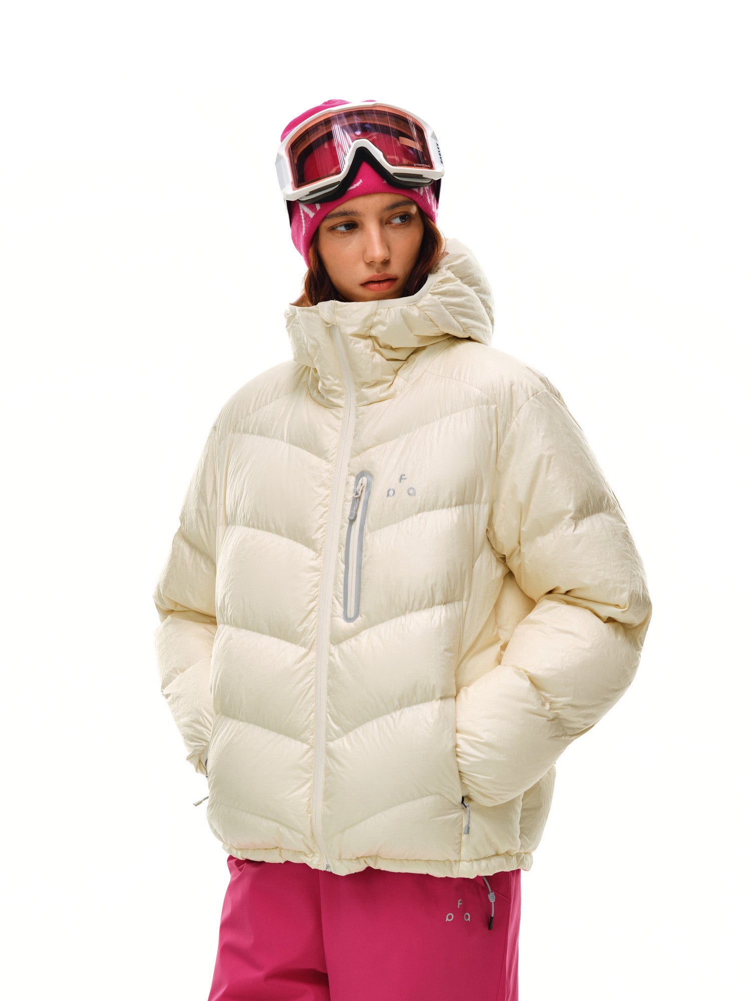 FPA Textured Patchwork Hooded Down Jacket - Winter Thick Warm Outdoor Sports Contrast Color Design Down Coat