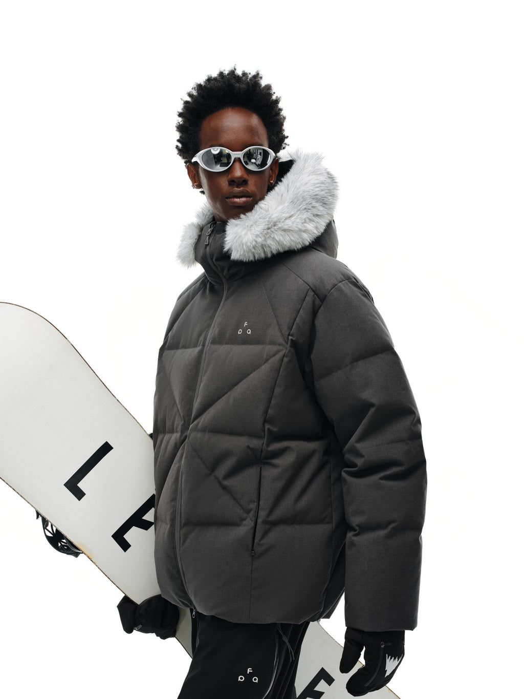 FPA Hooded Checkered Quilted Bread Down Jacket Winter Warm Fur Collar Retro Couple Outdoor Coat for Men