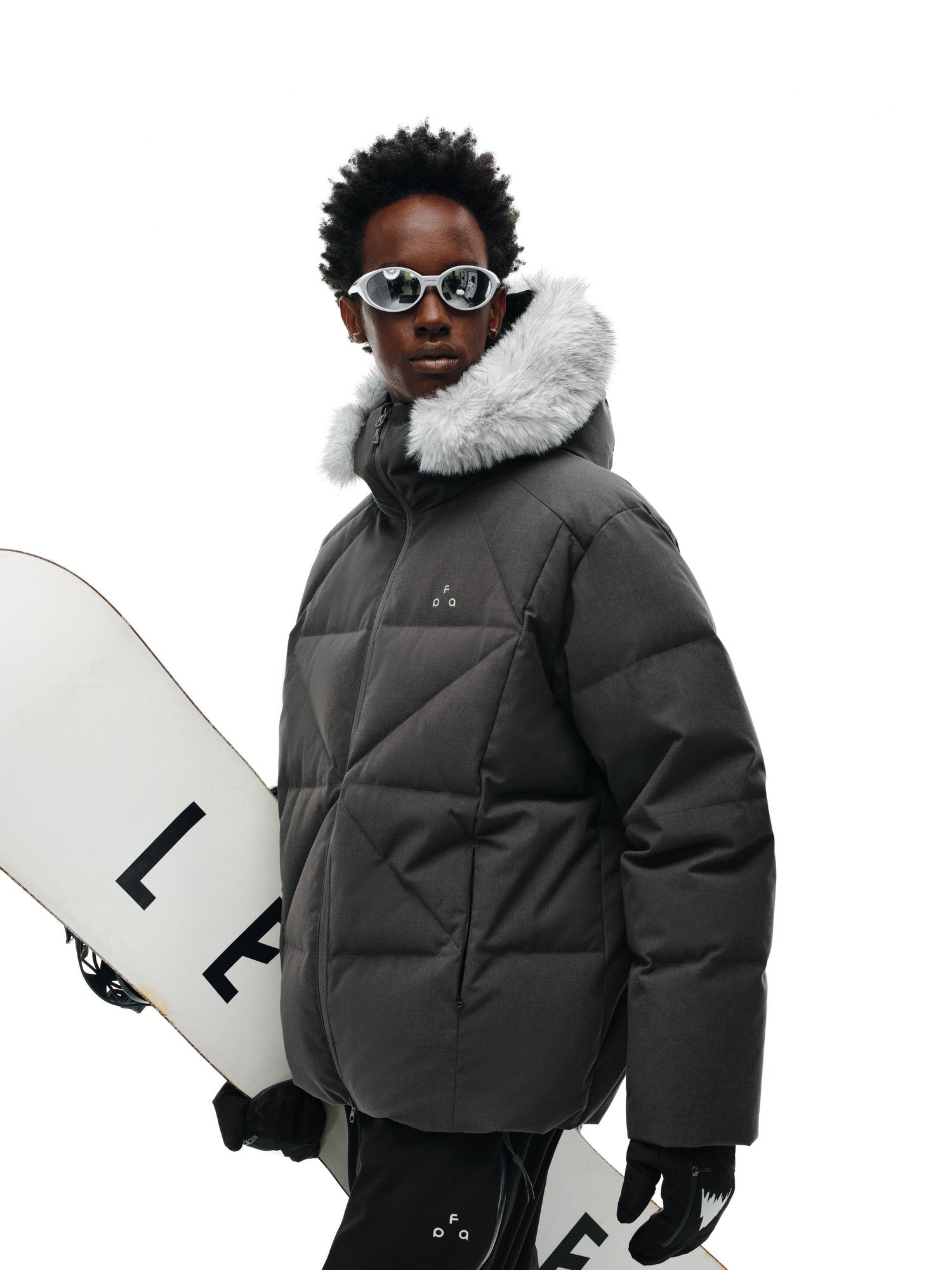 FPA Hooded Checkered Quilted Bread Down Jacket Winter Warm Fur Collar Retro Couple Outdoor Coat for Men