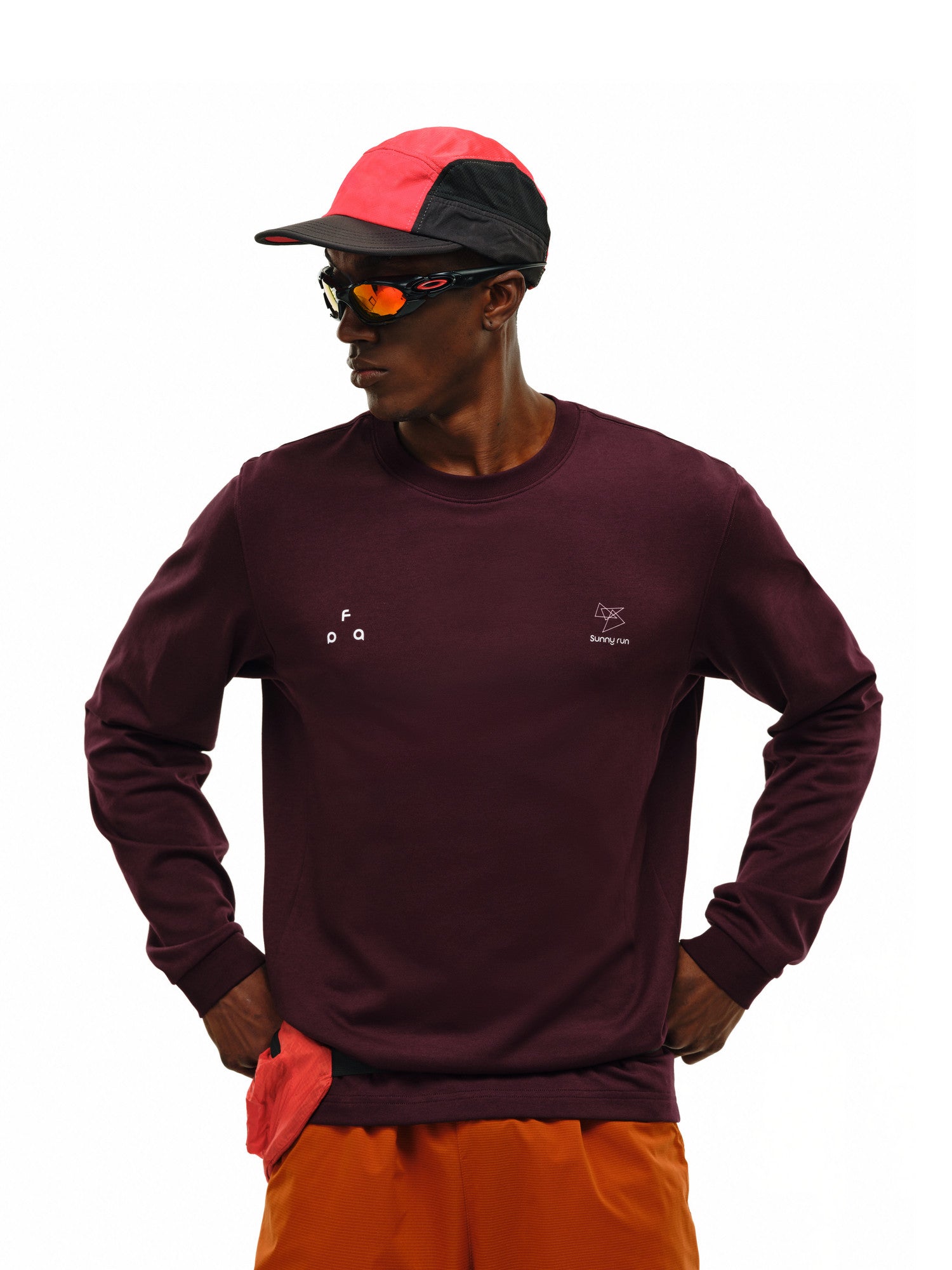 FPA Cool-Touch Quick-Dry Reflective Hole Running T-Shirt, Chinese Trend Spring Round Neck Couple Print Outdoor Sports Long Sleeve