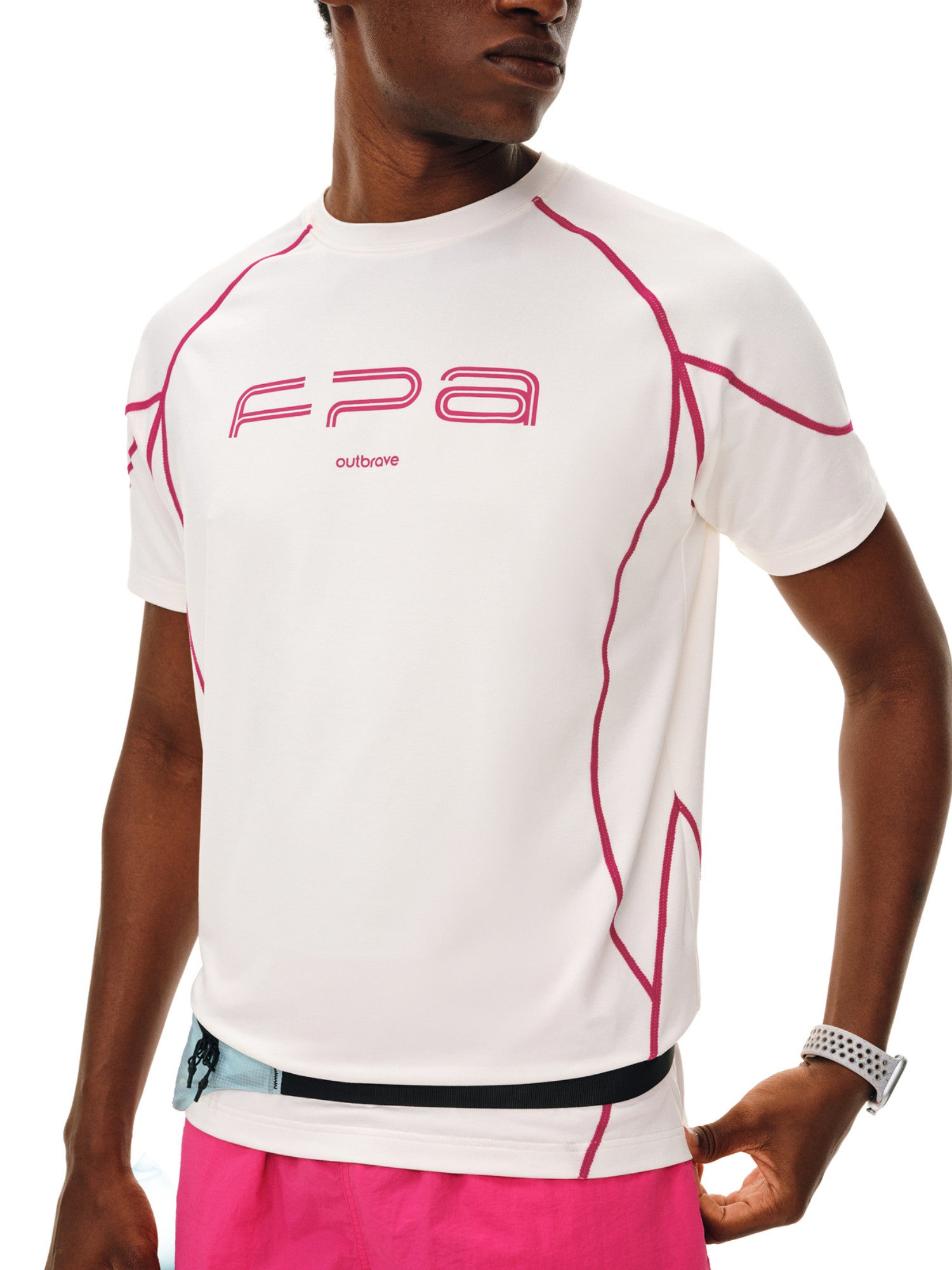 FPA Contrast Stitch Slogan Print T-Shirt for Outdoor Sports, Fitness, Running, Round Neck, Regular Fit, Couple Tee for Men