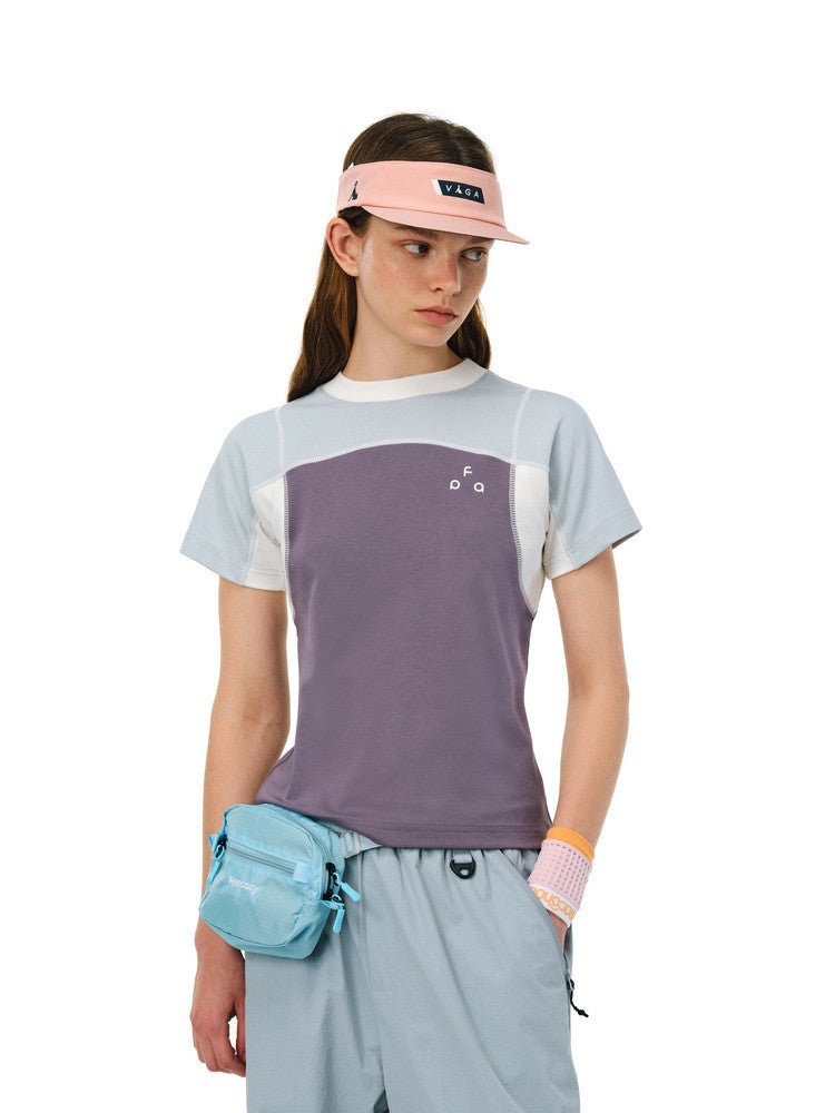 FPA Cool-Touch Quick-Dry 7A Antibacterial Anti-Dust Mite Raglan Sleeve T-Shirt, Summer Casual Contrast Color Slim Fit Women's Tee