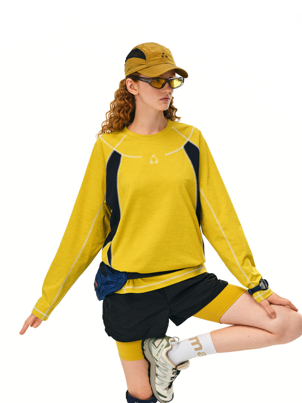 FPA Color-Block Stitching Sports T-Shirt | Chinese Streetwear Fall Loose Fit American Style Design Crew Neck Long Sleeve