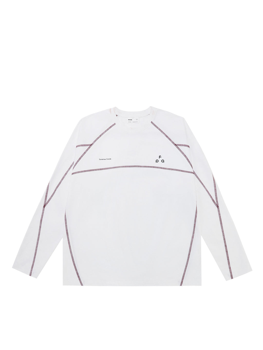 FPA Contrast Stitch Long Sleeve Tee with Triangle Logo - Chinese Streetwear Basic Crewneck, Relaxed Fit, Unisex, Autumn
