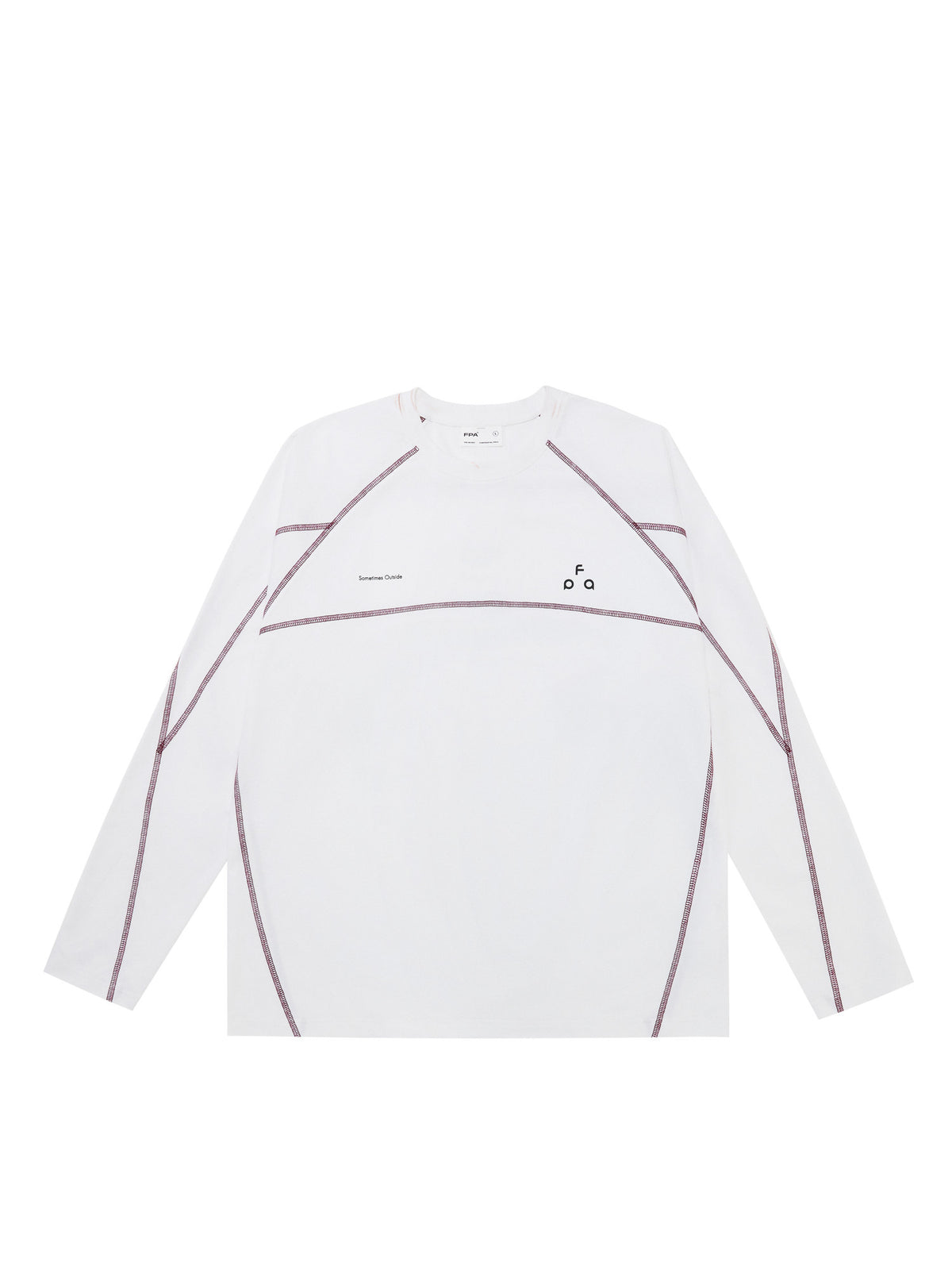 FPA Contrast Stitch Long Sleeve Tee with Triangle Logo - Chinese Streetwear Basic Crewneck, Relaxed Fit, Unisex, Autumn