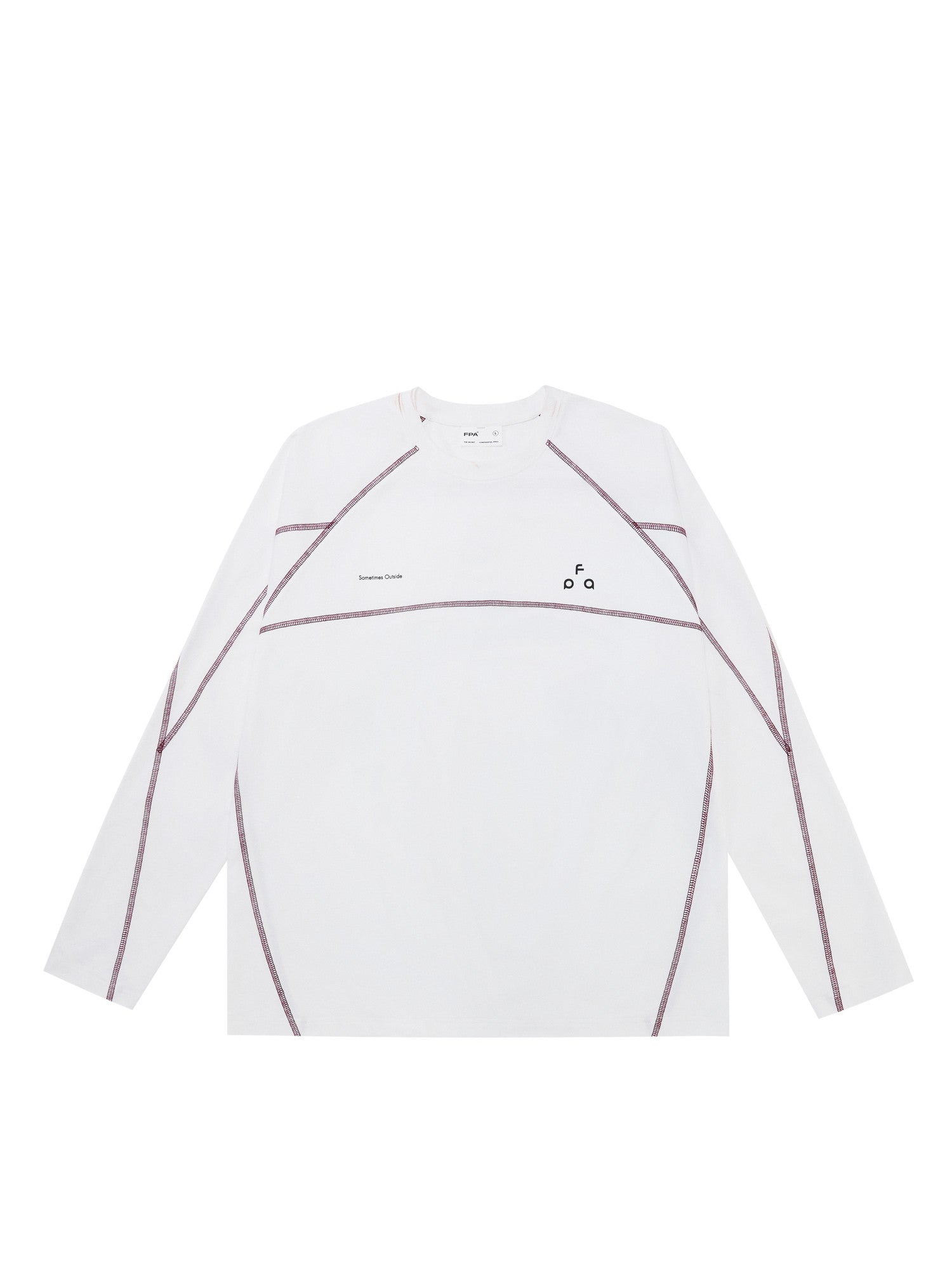 FPA Contrast Stitch Long Sleeve Tee with Triangle Logo - Chinese Streetwear Basic Crewneck, Relaxed Fit, Unisex, Autumn