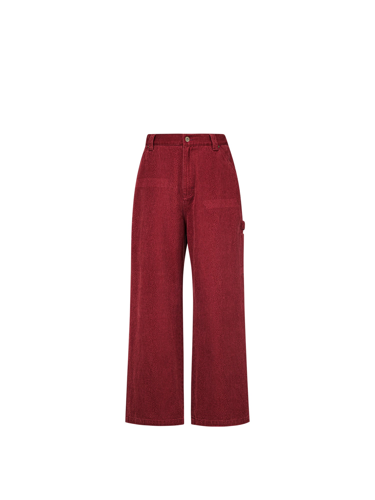 FPA Snake Year Limited Edition Snake Texture Washed Carpenter Pants - Wine Red Loose Wide-Leg Trousers for Ben Ming Nian
