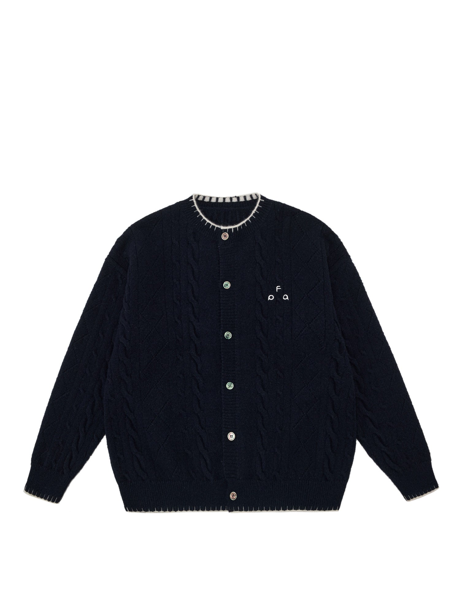 FPA Cable Knit Contrast Color Cardigan Sweater 2026 New Retro High-End Design Couple Autumn Knitwear