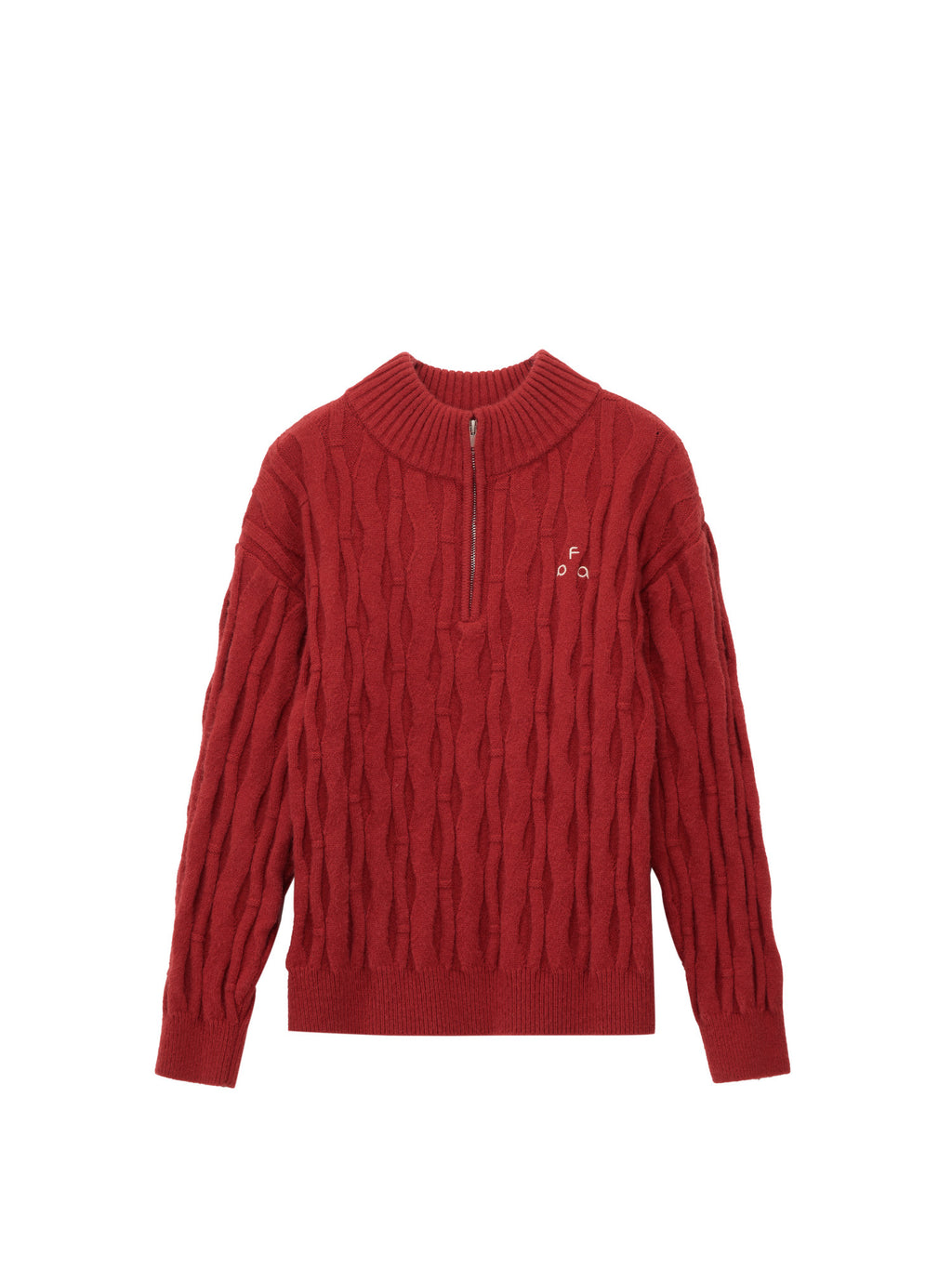 FPA Zip-Up Half-Zip Cable Knit Pullover Sweater - Chinese Red Couple Knitwear for Spring, Year of the Horse
