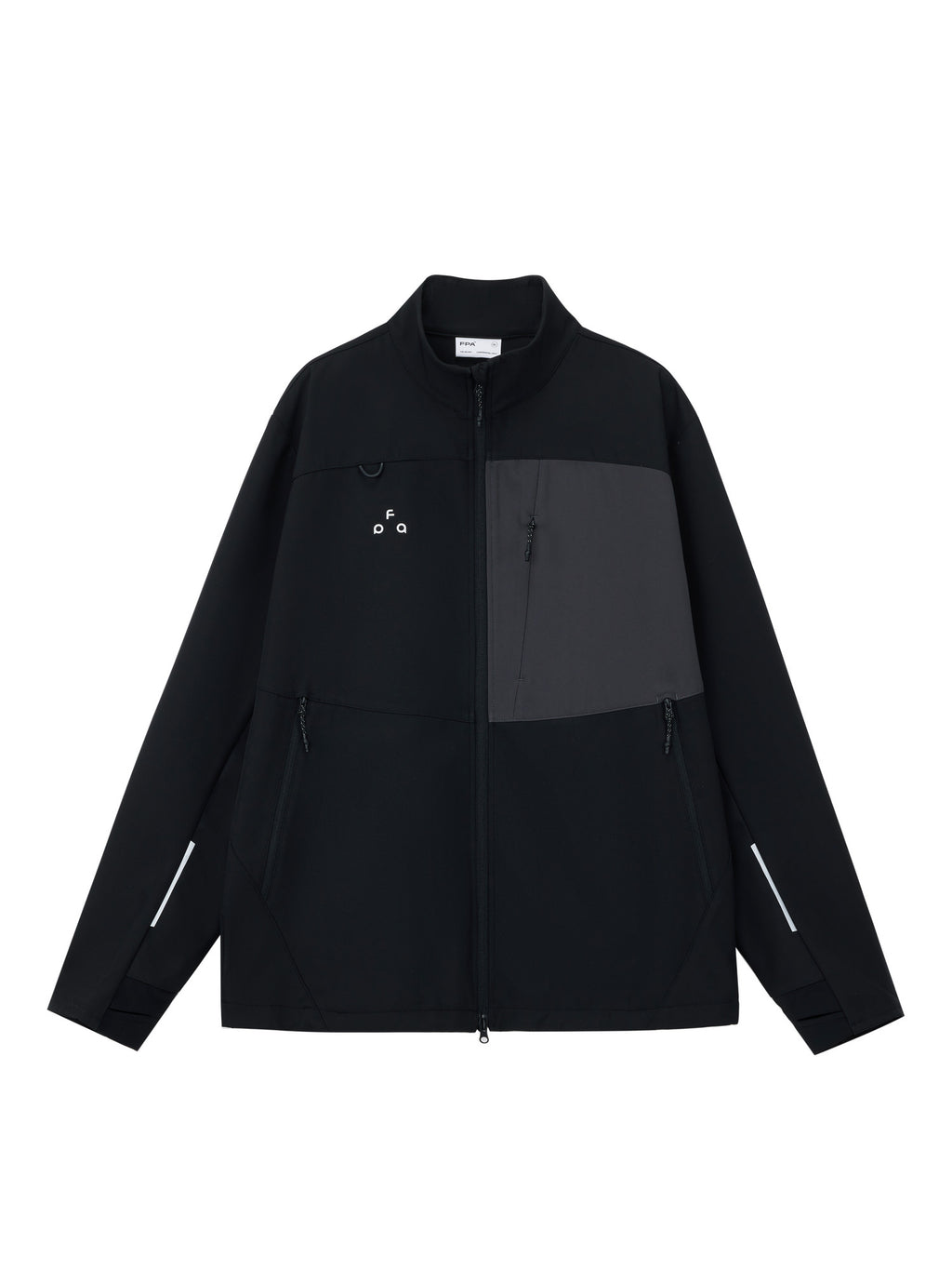 FPA Color-Block Water-Repellent Softshell Jacket for Men - Outdoor Windproof Paneled Stand Collar Loose Fit Zip-Up Black
