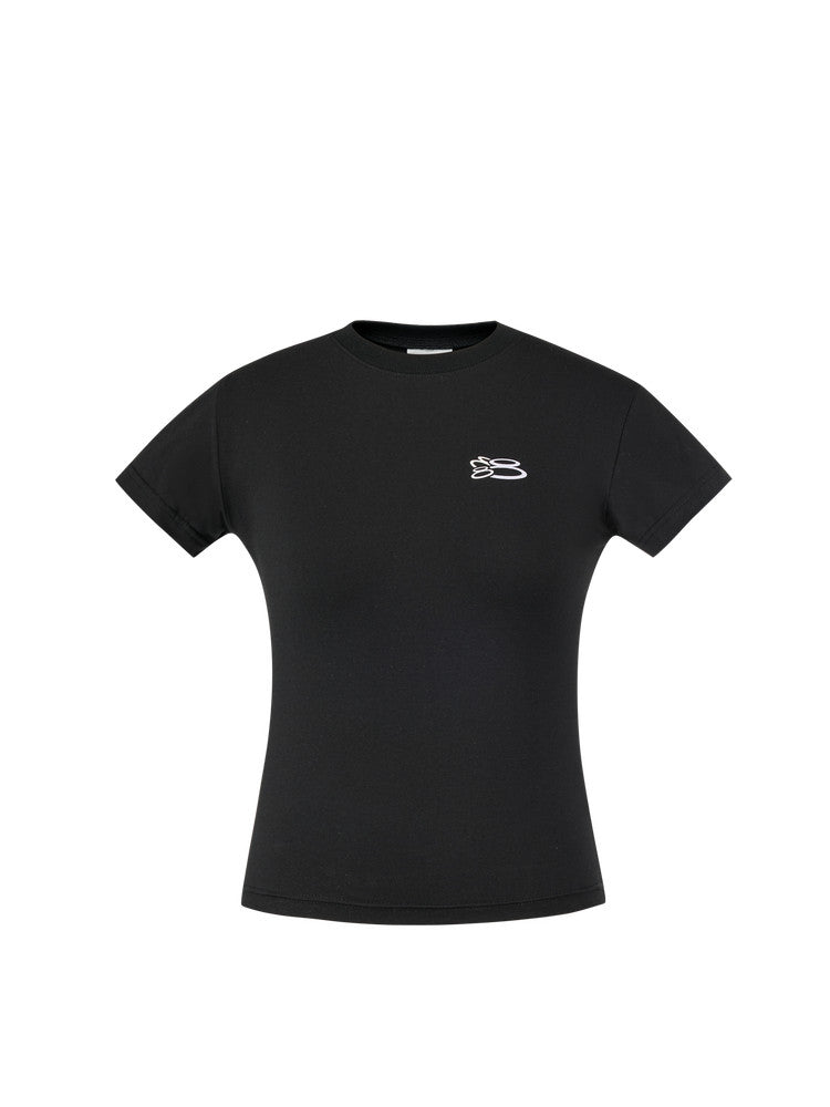 FPA Ice-Feel Women's Yoga Short-Sleeve Crop Top with Print, Summer Fitted Round Neck Chinese Streetwear Black T-Shirt