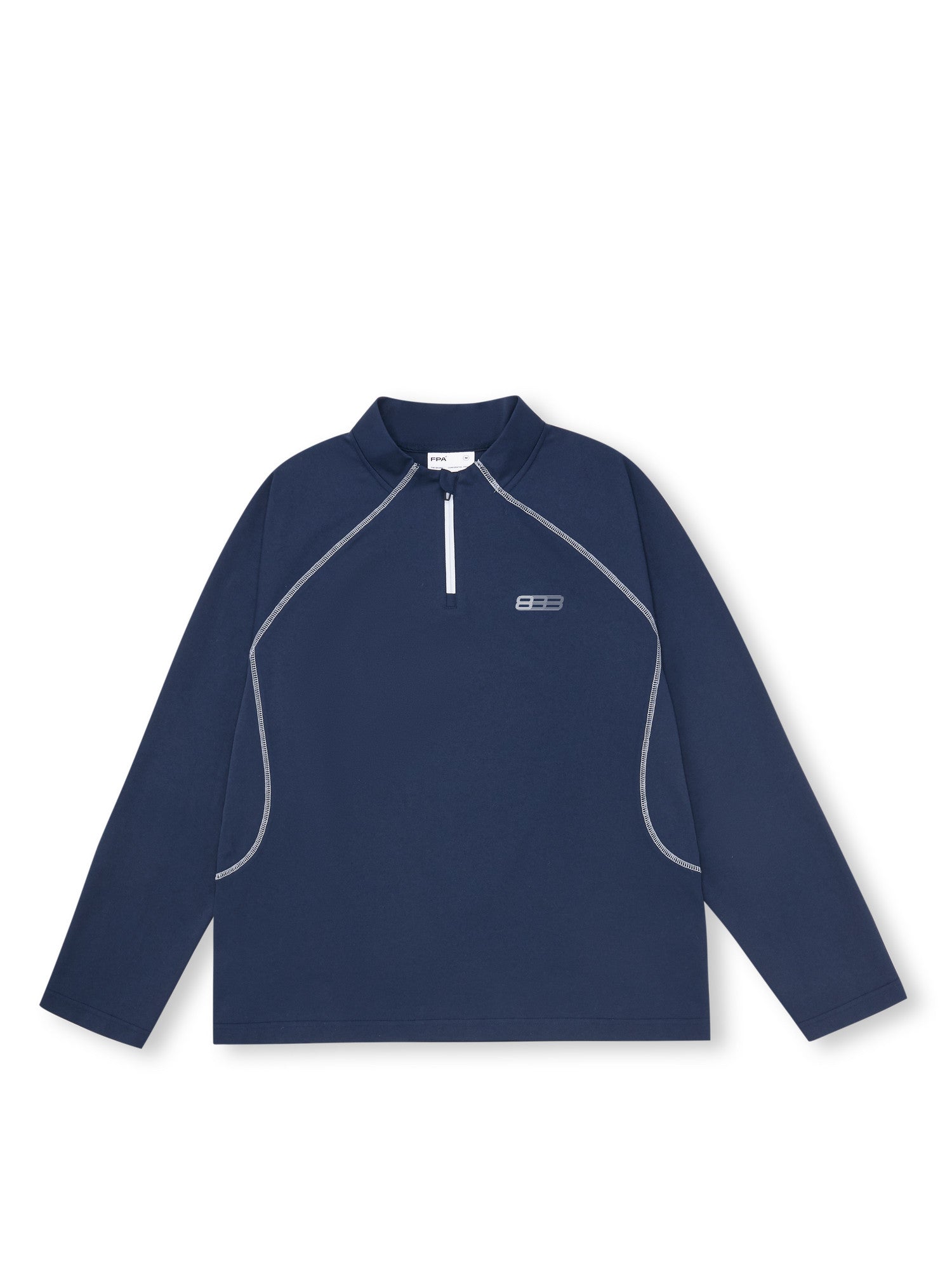 FPA Sports Hasselblad Line Contrast Color Long Sleeve National Trend Spring/Autumn Loose Couple Design Half High Collar Navy Blue T-Shirt