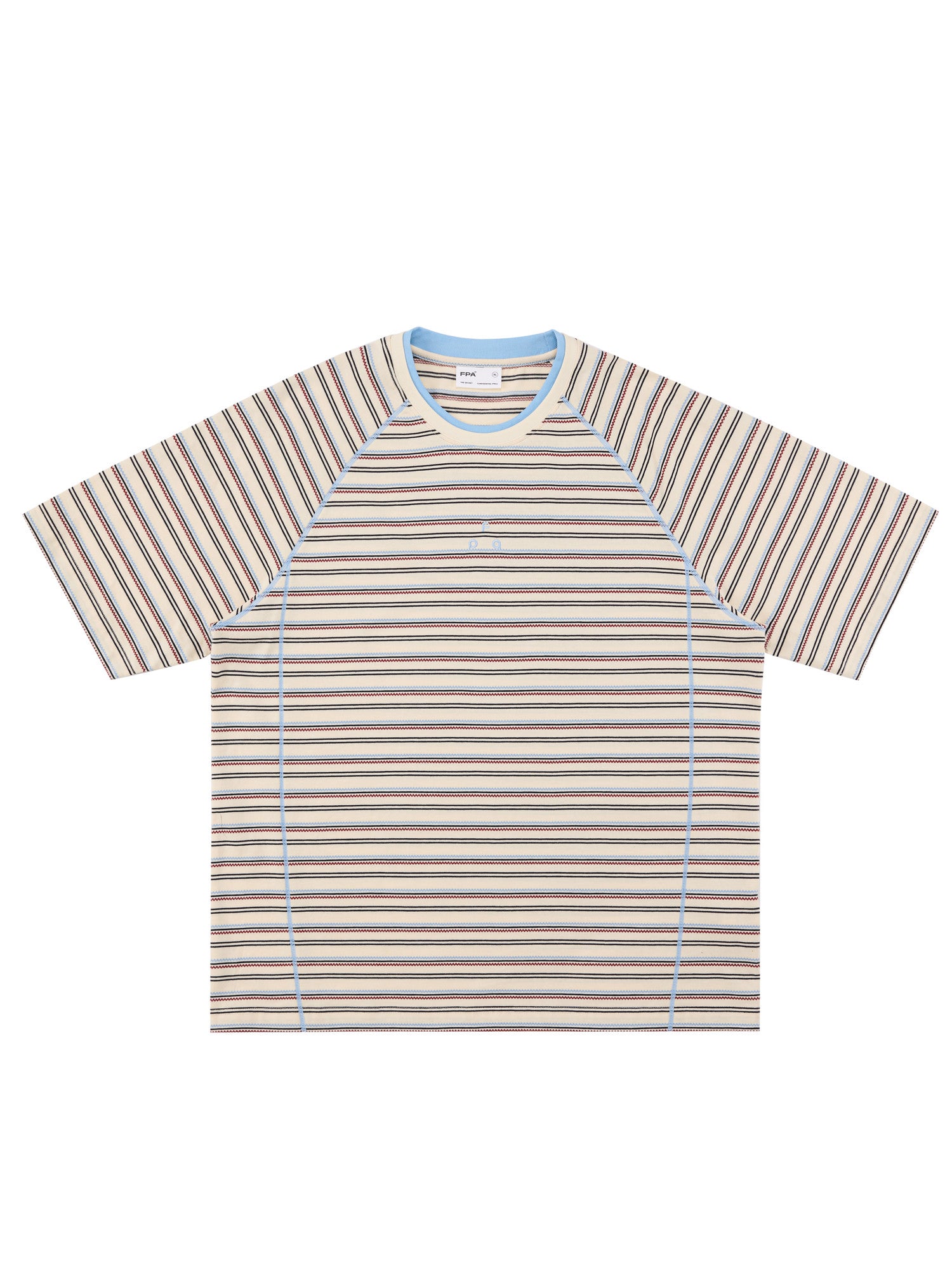 FPA Double-Layer Collar Contrast Stripe Short Sleeve T-Shirt, Retro Sporty Unisex Casual Summer Tee
