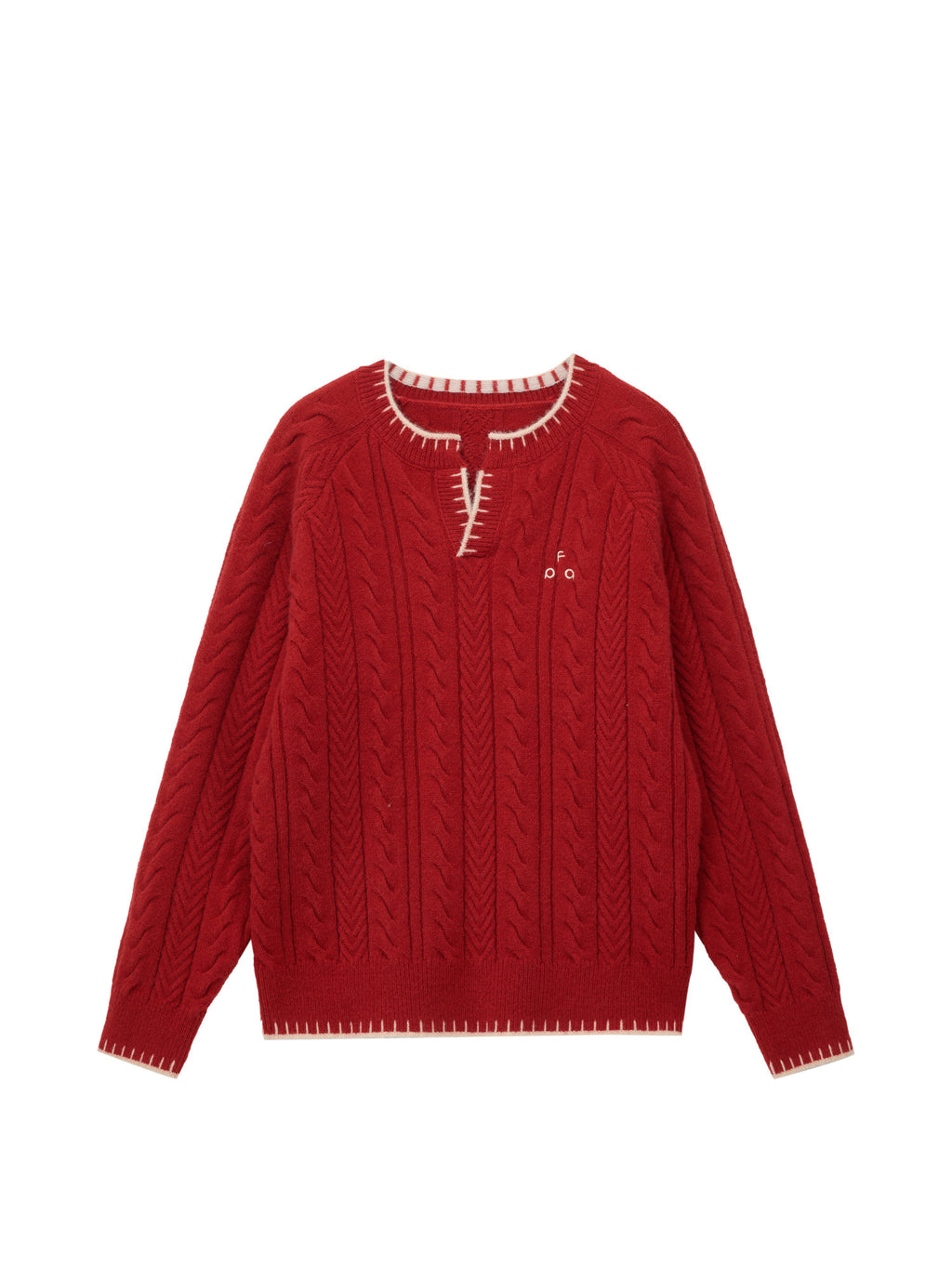 FPA Henry Neck Casual Pullover Sweater, Chinese New Year Contrast Color V-Neck Red Knit Top