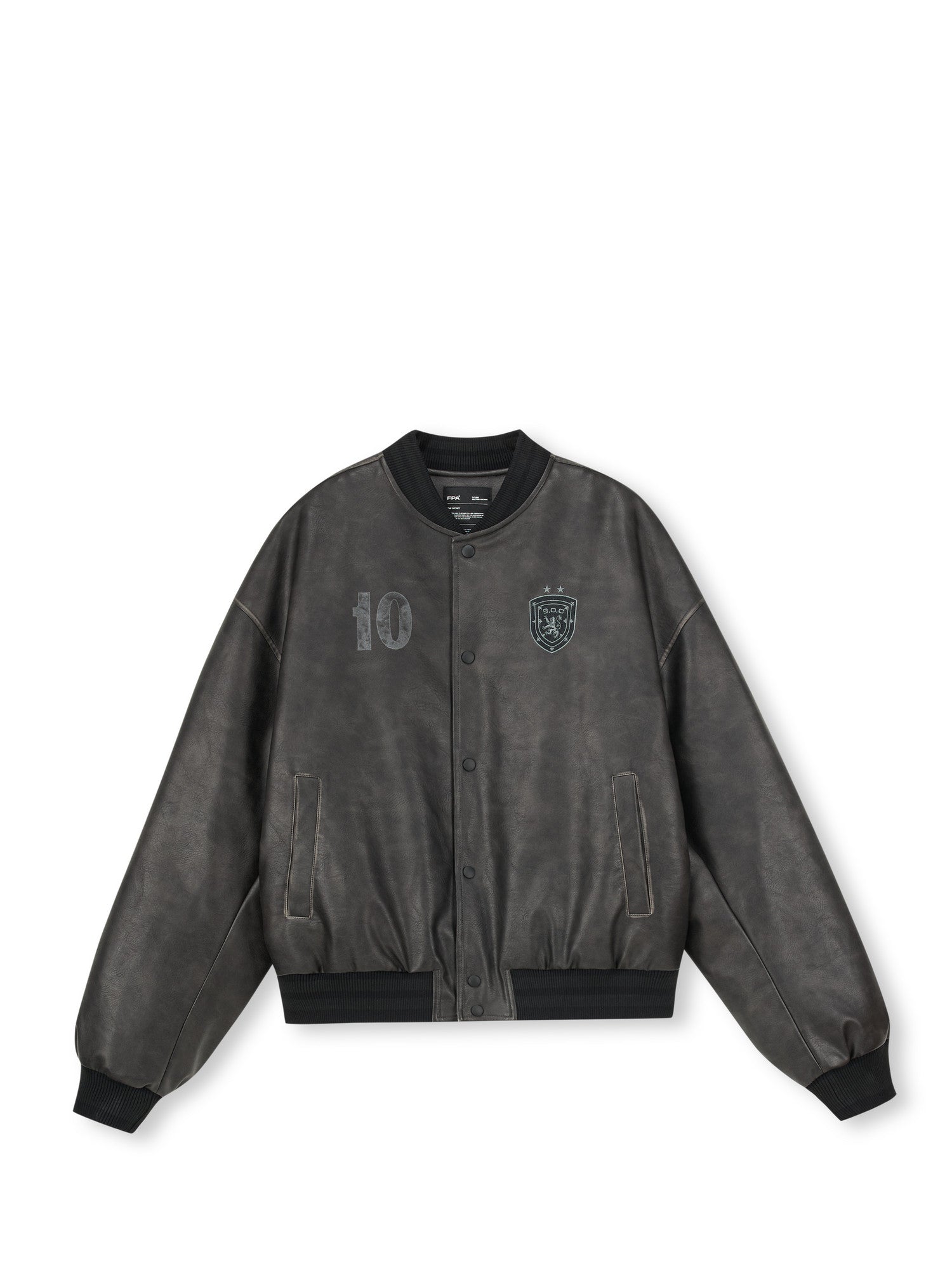 FPA Badge Leather Baseball Jacket - Chinese Streetwear American Motorcycle Racing Style Short Baseball Collar Jacket for Men