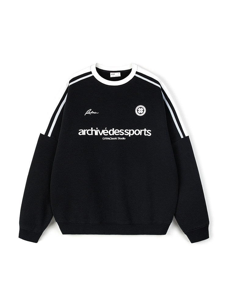 FPA Webbing Panel Contrast Retro Athletic Sweatshirt 2024 New Spring/Autumn Loose Fit Crew Neck Pullover Long Sleeve Men