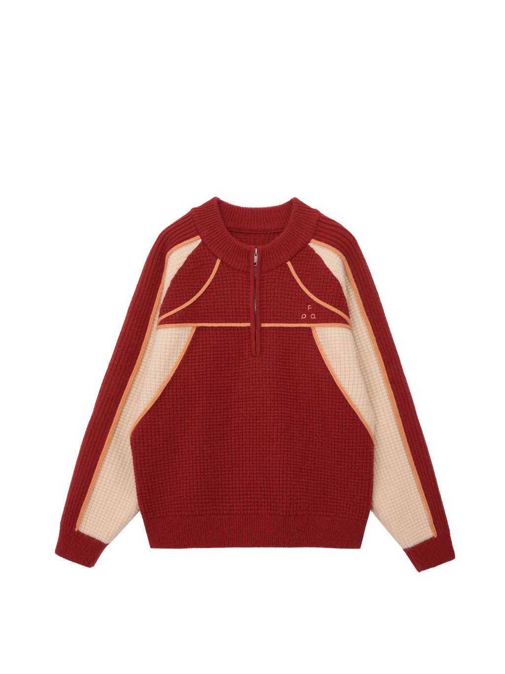 FPA Half-Zip Sports Outdoor Color-Block Knit Sweater - Chinese New Year Red