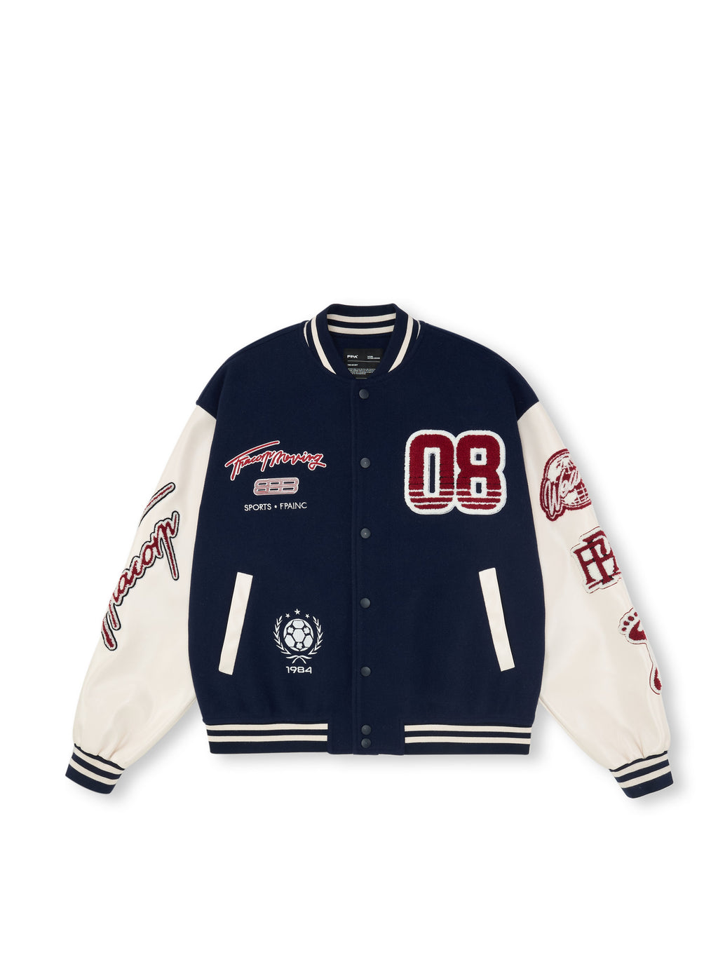 FPA Embroidered Phantom 8 Baseball Jersey – American Retro Loose Fit Baseball Collar Jacket for Spring/Fall, Unisex