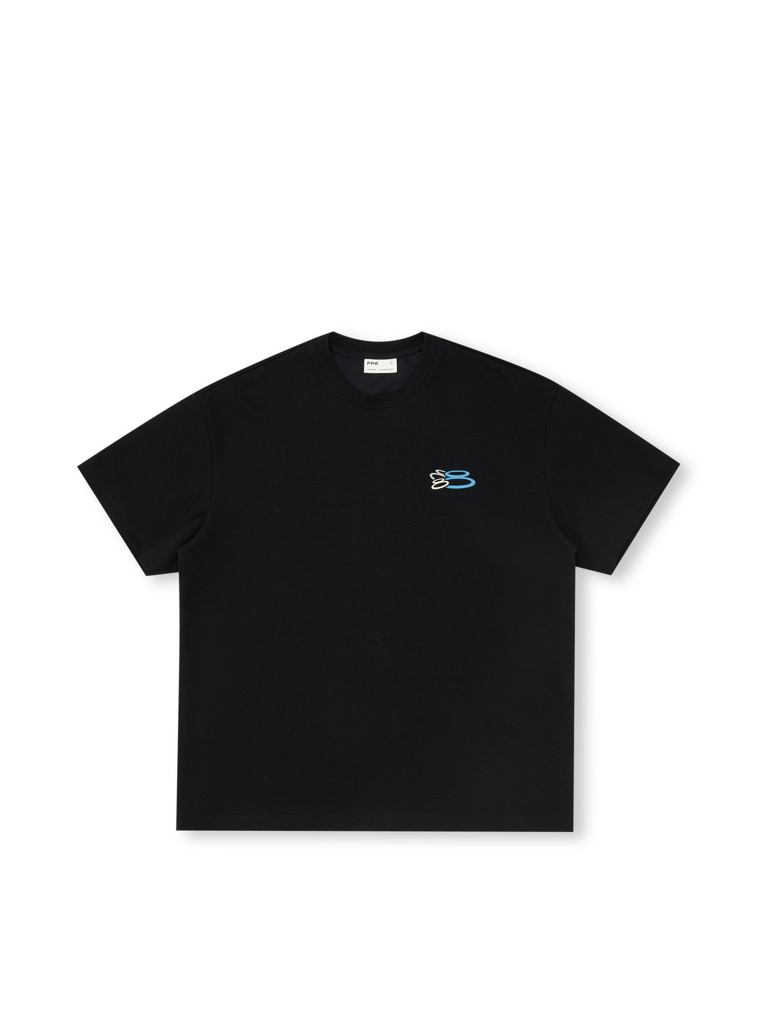 FPA Colorful Logo Short Sleeve T-Shirt - Chinese Streetwear Trend, Heavyweight, Loose Fit, Summer, Crew Neck, Couple Style, Black
