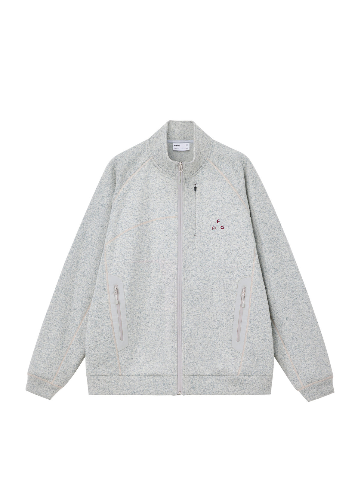 FPA Heather Yarn Seam-Sealed Pocket Cardigan Jacket - Spring Sports Casual Contrast Stitching Chinese Streetwear Unisex Stand Collar Jacket