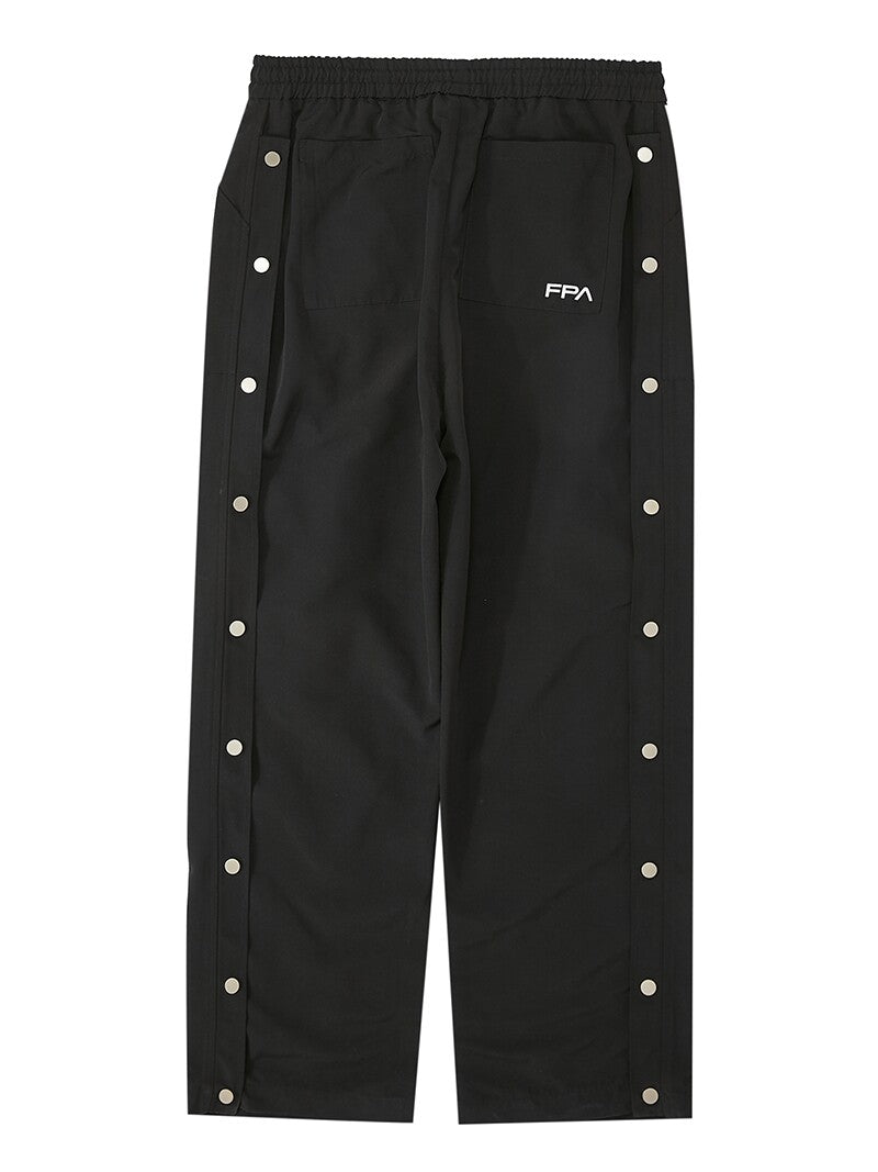 FPA Streetwear Spring/Fall Loose-Fit Straight-Leg Button-Front Casual Pants for Men, Black, American Style