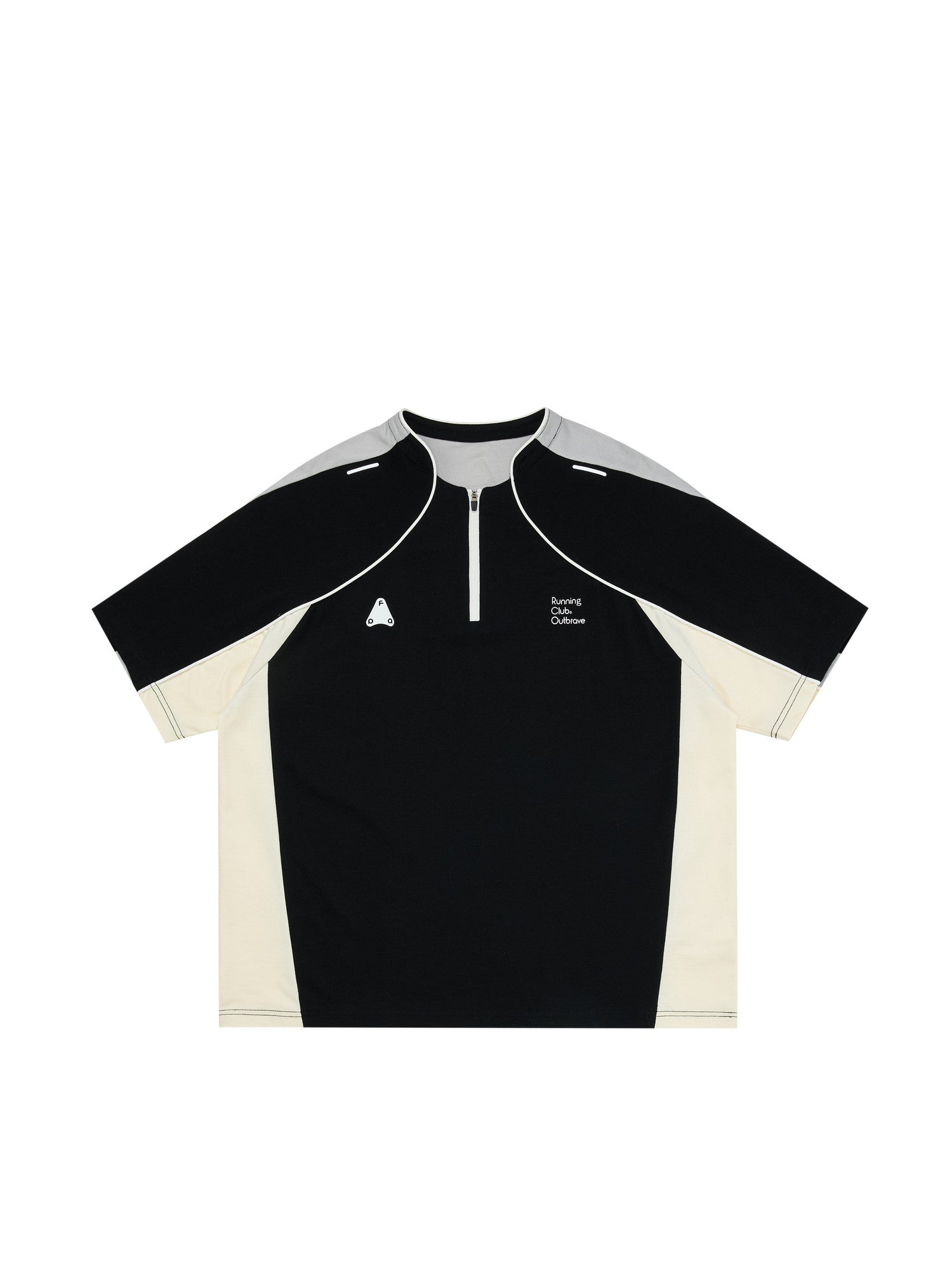 FPA Quick-Dry Sports Color-Block Short Sleeve T-Shirt, Chinese Streetwear Outdoor Cool Feeling Half-Zip Loose Unisex Short Sleeve Tee