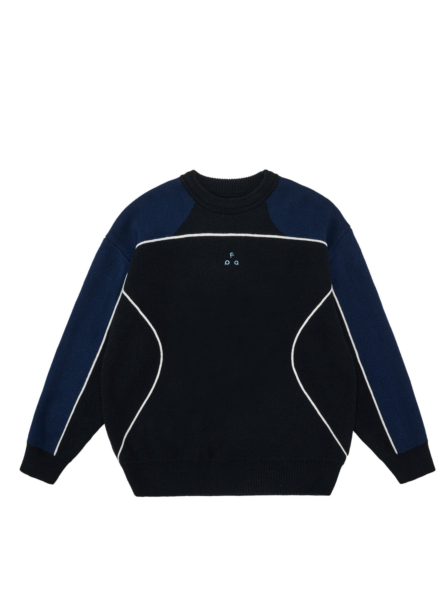 FPA Round Neck Anti-Pilling Contrast Logo Faux Mohair Sweater Vintage Patchwork Casual Couple Knit Top for Men