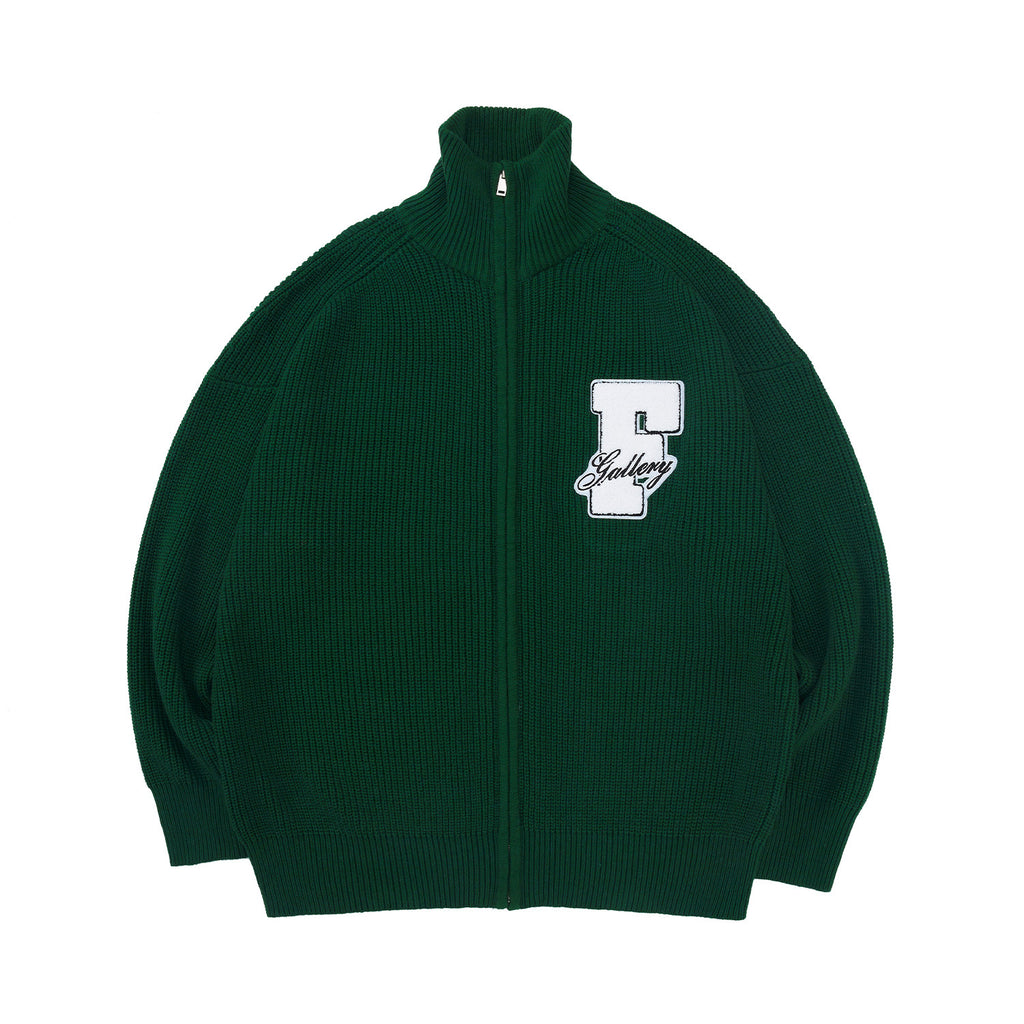 FPA Embroidered High-Neck Sweater - Chinese Streetwear Couple's Autumn/Winter Thick Knit Cardigan Jacket for Men