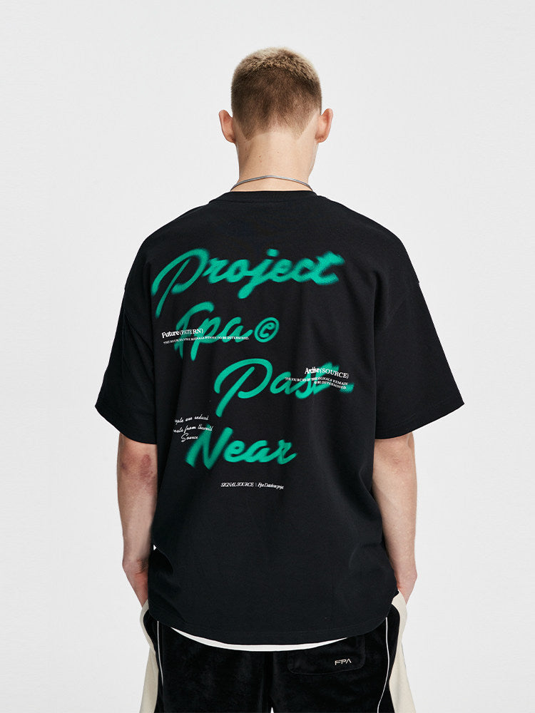 FPA Blur Font Graphic Short-Sleeve T-Shirt - Streetwear, Round Neck, Loose Fit, Summer, Unisex, Men