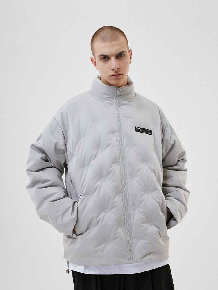 FPA Light Blue Quilted Diamond Pattern Down Jacket – Chinese Streetwear Brand Winter Thickened Short Couple Down Coat for Men