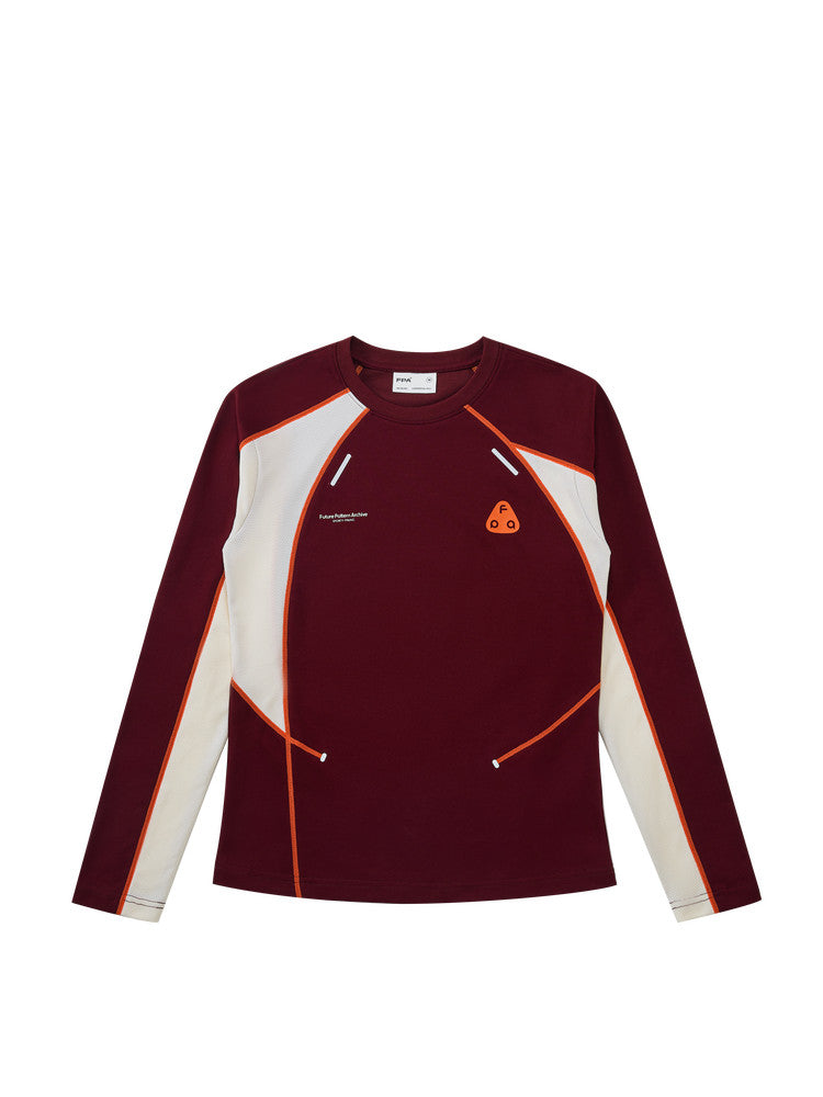FPA Quick-Dry 7A Antibacterial Anti-Mite Paneled Women's Long-Sleeve T-Shirt, Chinese Style, Round Neck, Contrast Color, Wine Red