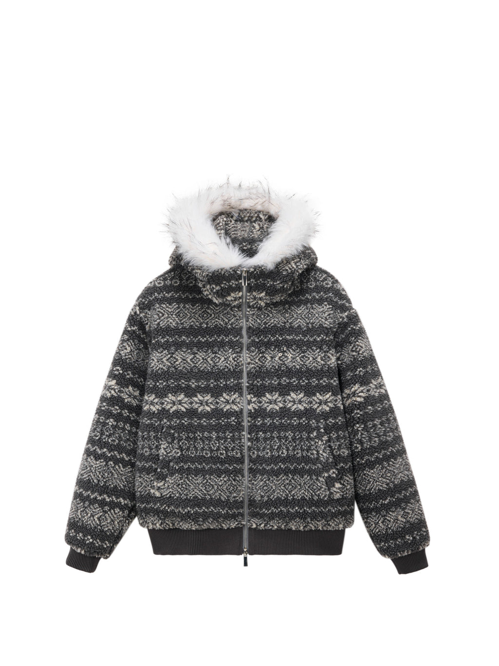 FPA Fair Isle Ethnic Style Faux Fur Collar 3M Cotton Padded Jacket – Winter Premium Warmth Couple Retro Cotton Coat