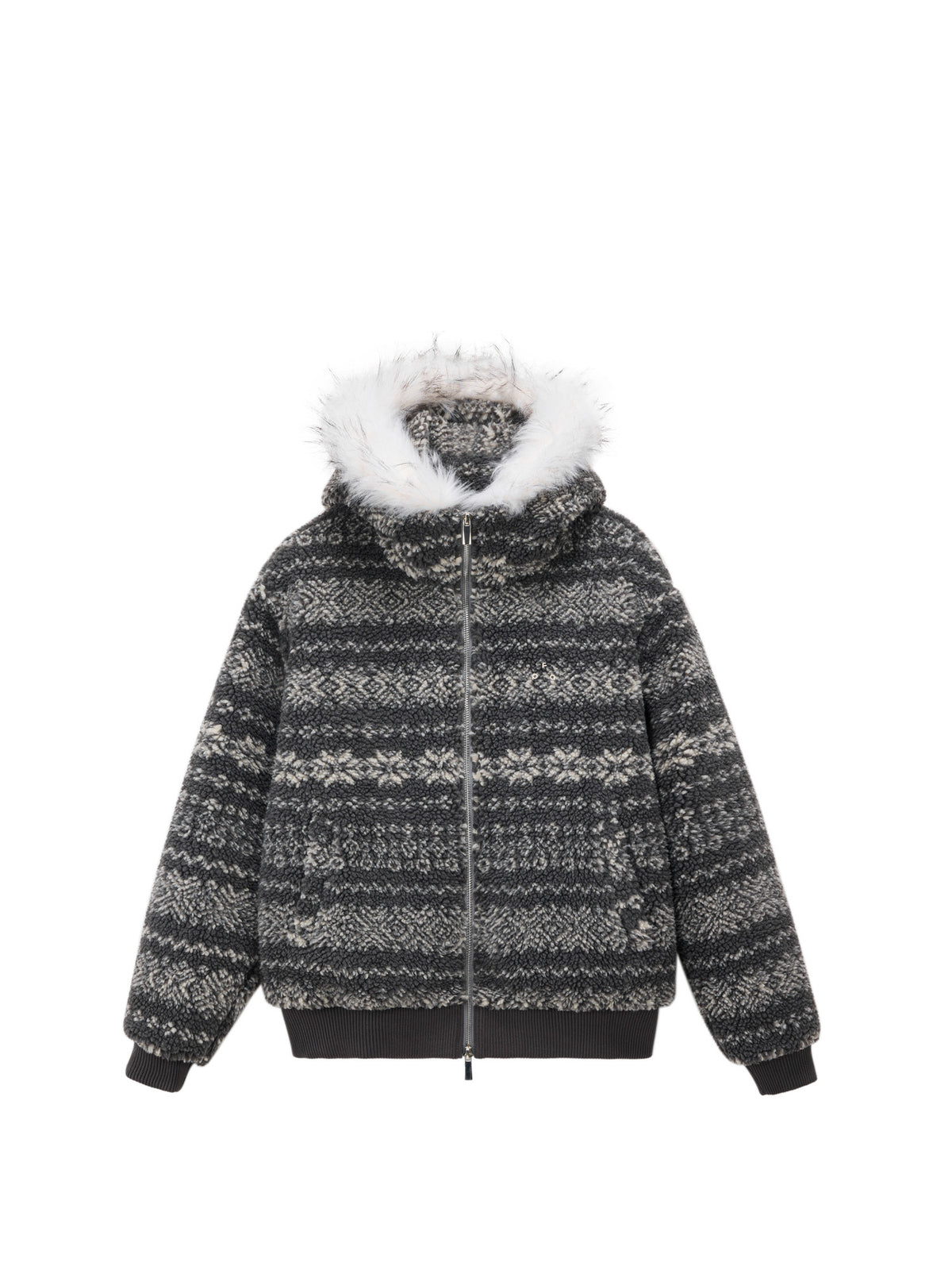 FPA Fair Isle Ethnic Style Faux Fur Collar 3M Cotton Padded Jacket – Winter Premium Warmth Couple Retro Cotton Coat