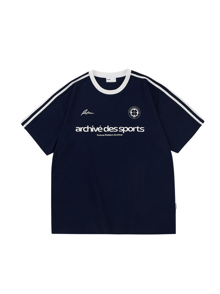 FPA Sports Panel Woven Strap Short Sleeve T-Shirt - Chinese Streetwear American Retro Loose Round Neck Printed 2026 New Style