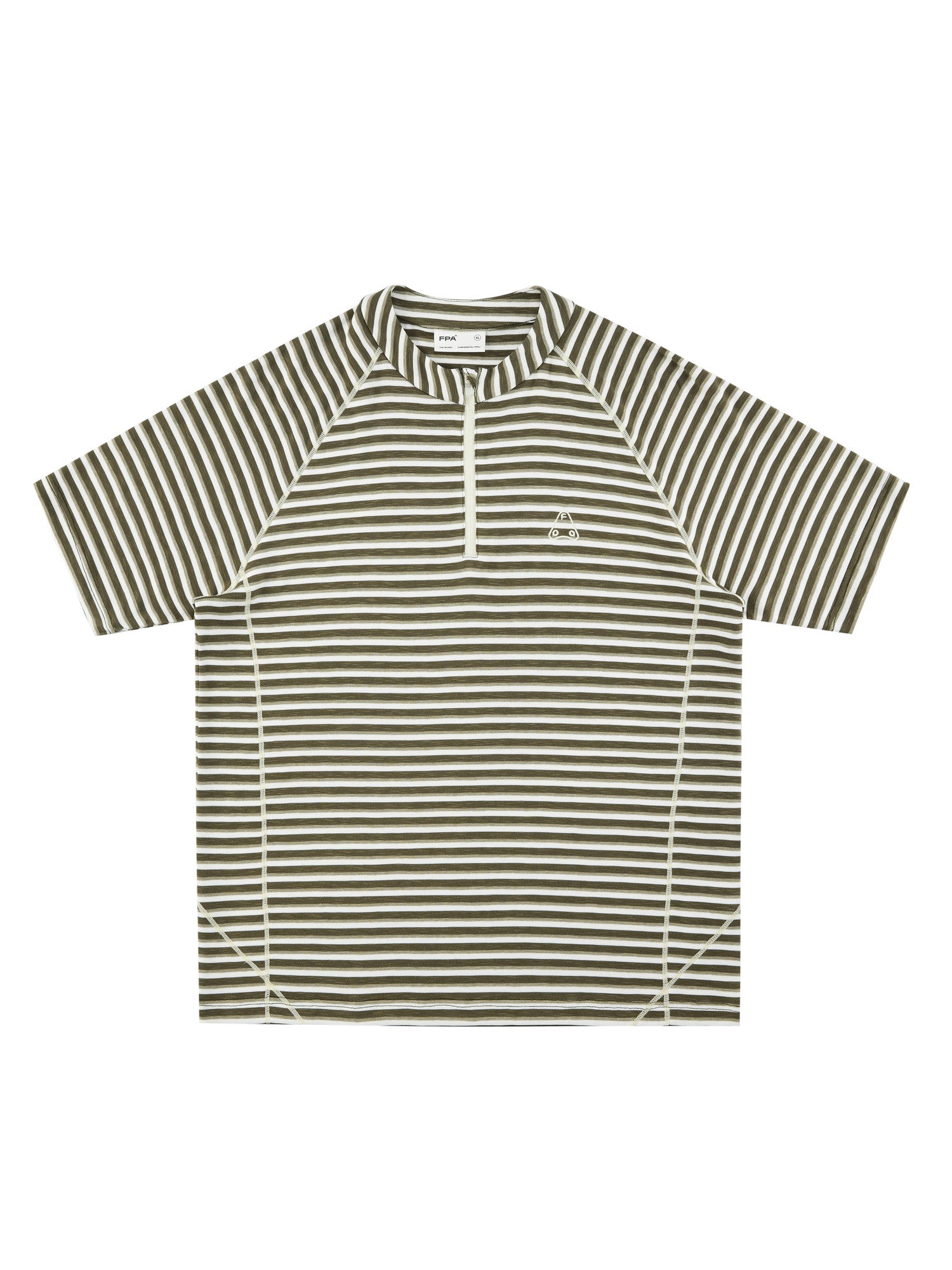 FPA Sports Knit Striped Short Sleeve T-Shirt with Contrast Half-Zip and Hacci Line, Casual Couple Style Summer Tee for Men