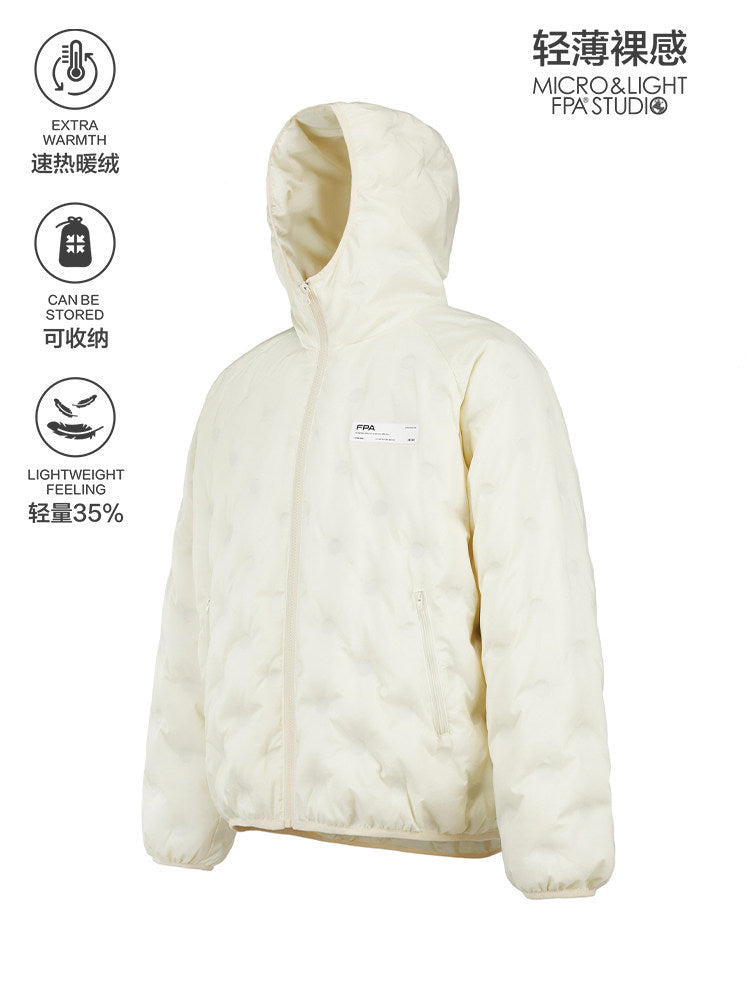 Lightweight 90% White Duck Down FPA Embossed Hooded Down Jacket, Chinese Streetwear Autumn/Winter Coat
