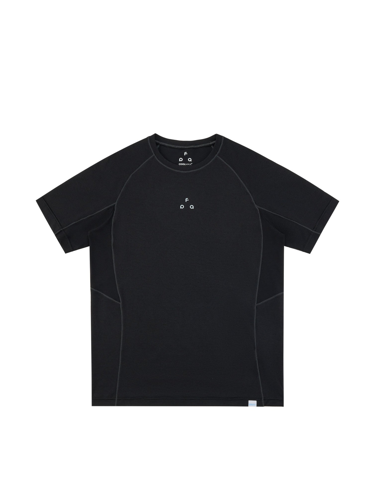 FPA Sport COOLMAX Paneled T-Shirt - Summer Outdoor Breathable Crew Neck Basic Logo Black Short Sleeve Men