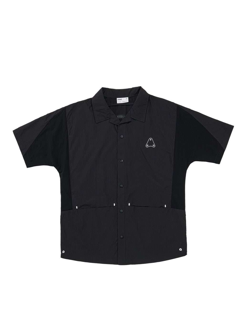 FPA Breathable Original Yarn Sun Protection 50+ Paneled Logo Shirt - Loose-Fit Black Spread Collar Men's Shirt