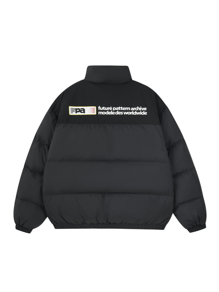 FPA Square Text Layout Down Jacket – Chinese Streetwear Winter Puffer Coat, Thick Warm Black Down Outerwear