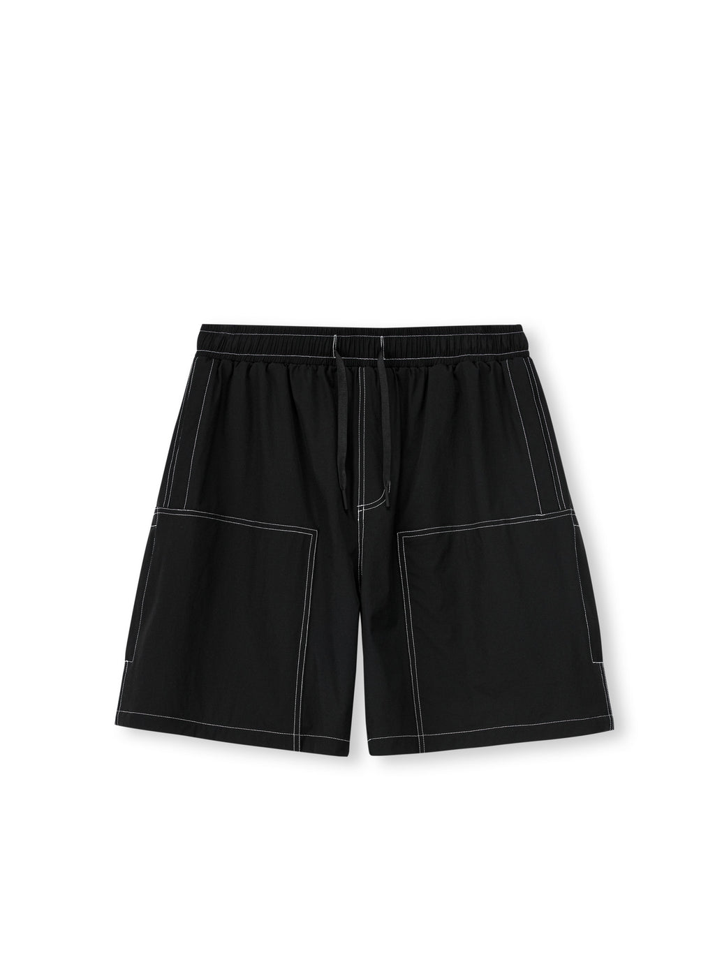 FPA Water-Repellent Woven Shorts with Visible Stitching – Summer Loose-Fit Straight-Leg Casual Mid-Length Shorts in Black